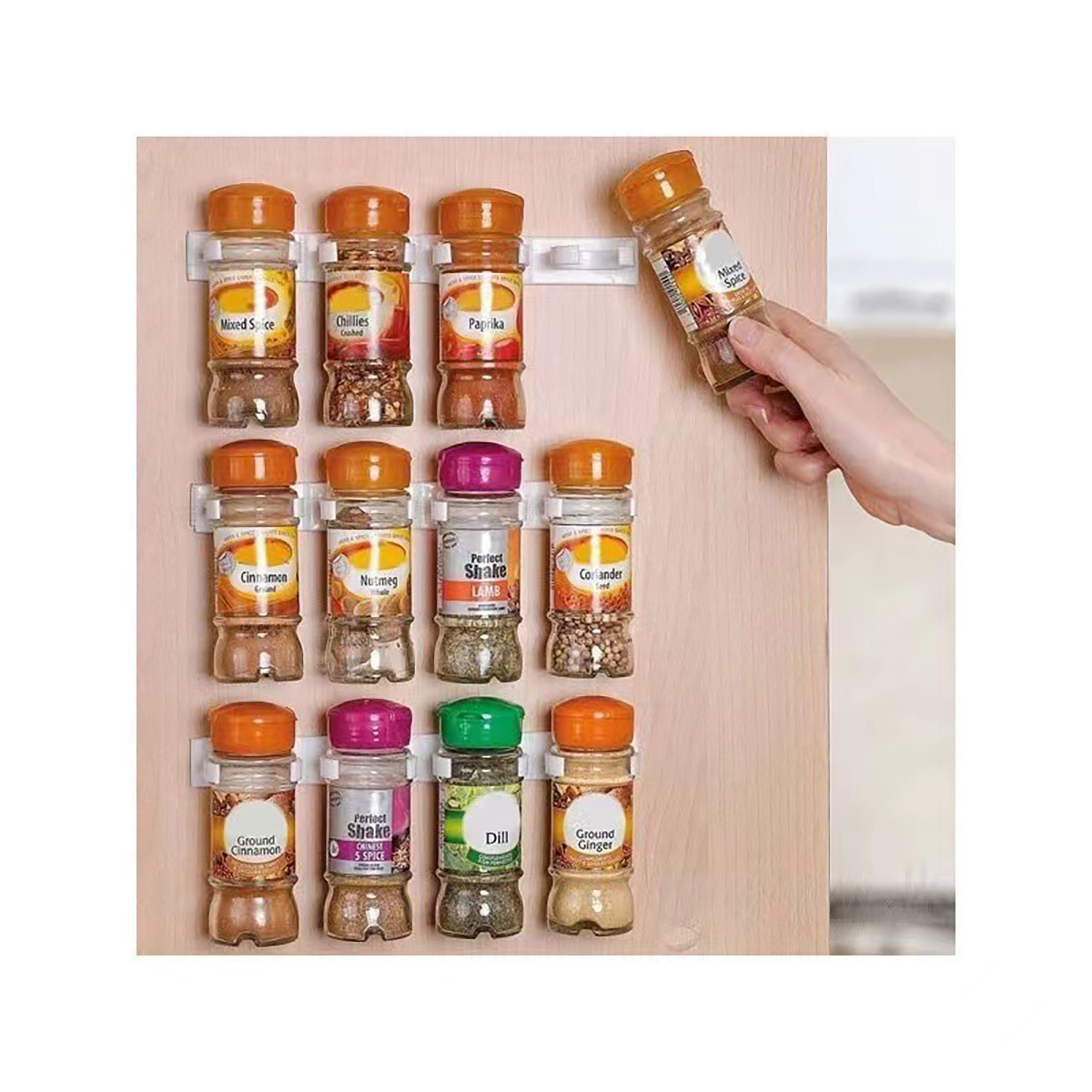 Wall Mounted No Drill Spice Rack Organizer With Hooks For Kitchen Storage 0