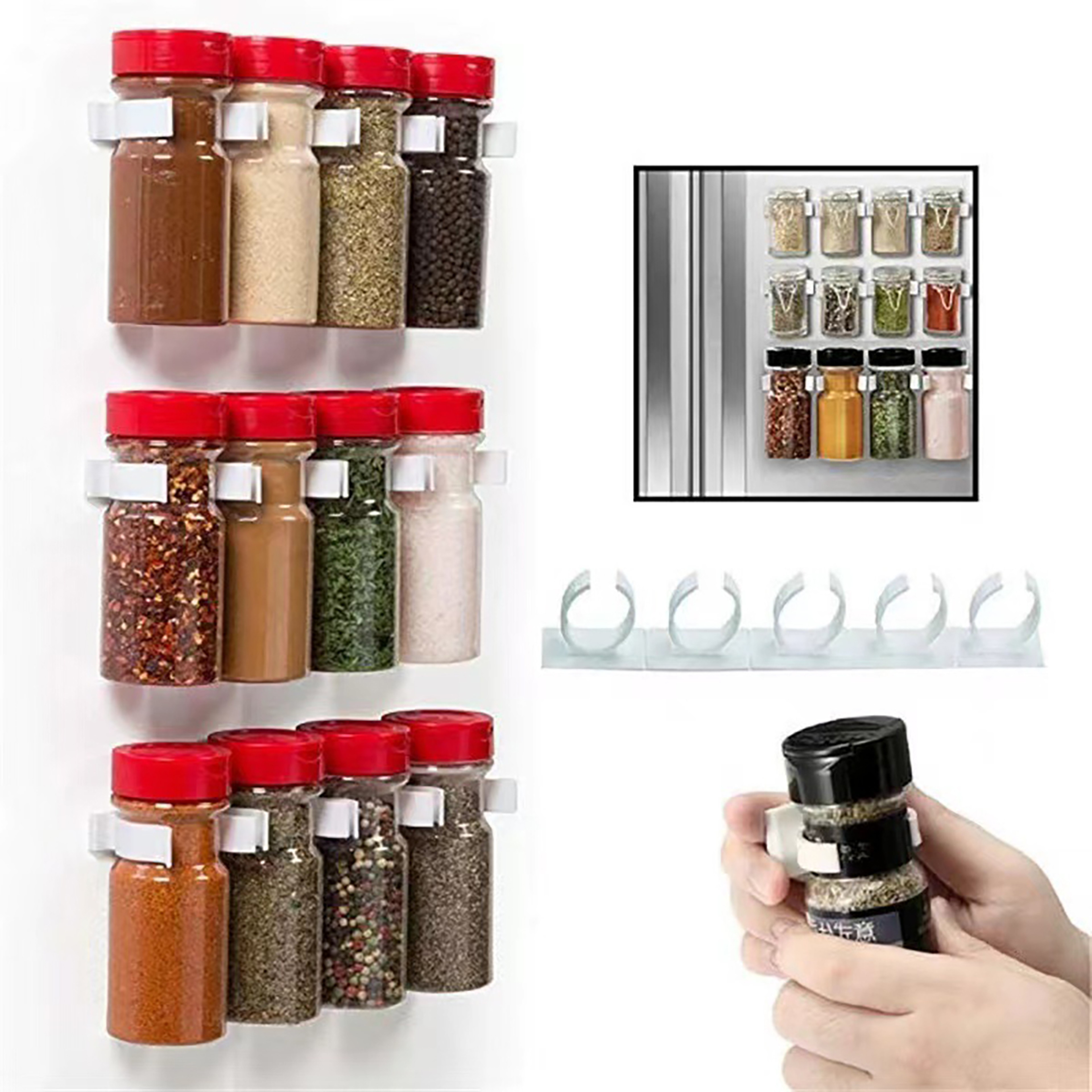 Wall Mounted No Drill Spice Rack Organizer With Hooks For Kitchen Storage 3