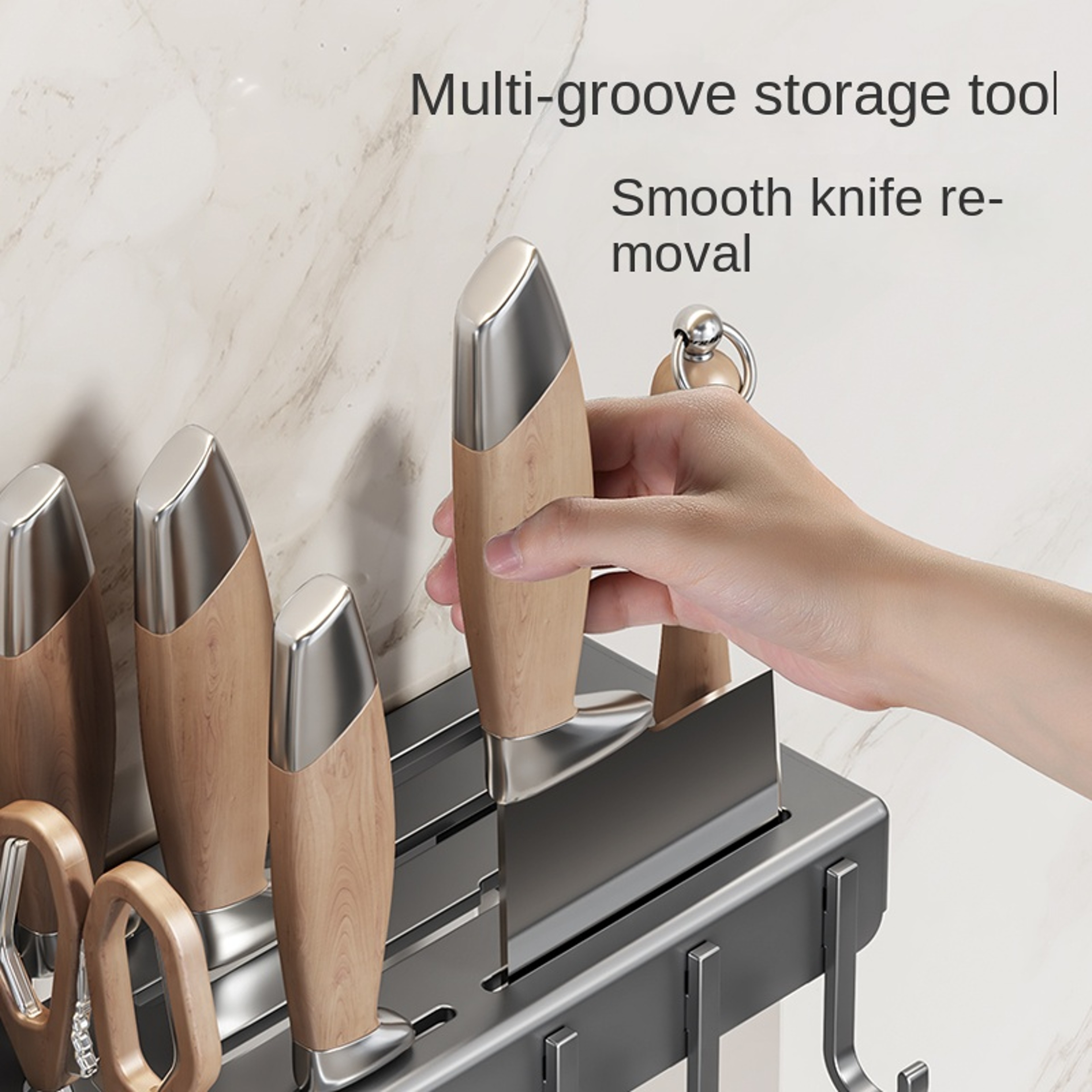 No Drill Wall Mounted Knife Rack with Utensil Holder and Chopstick Organizer – view 4