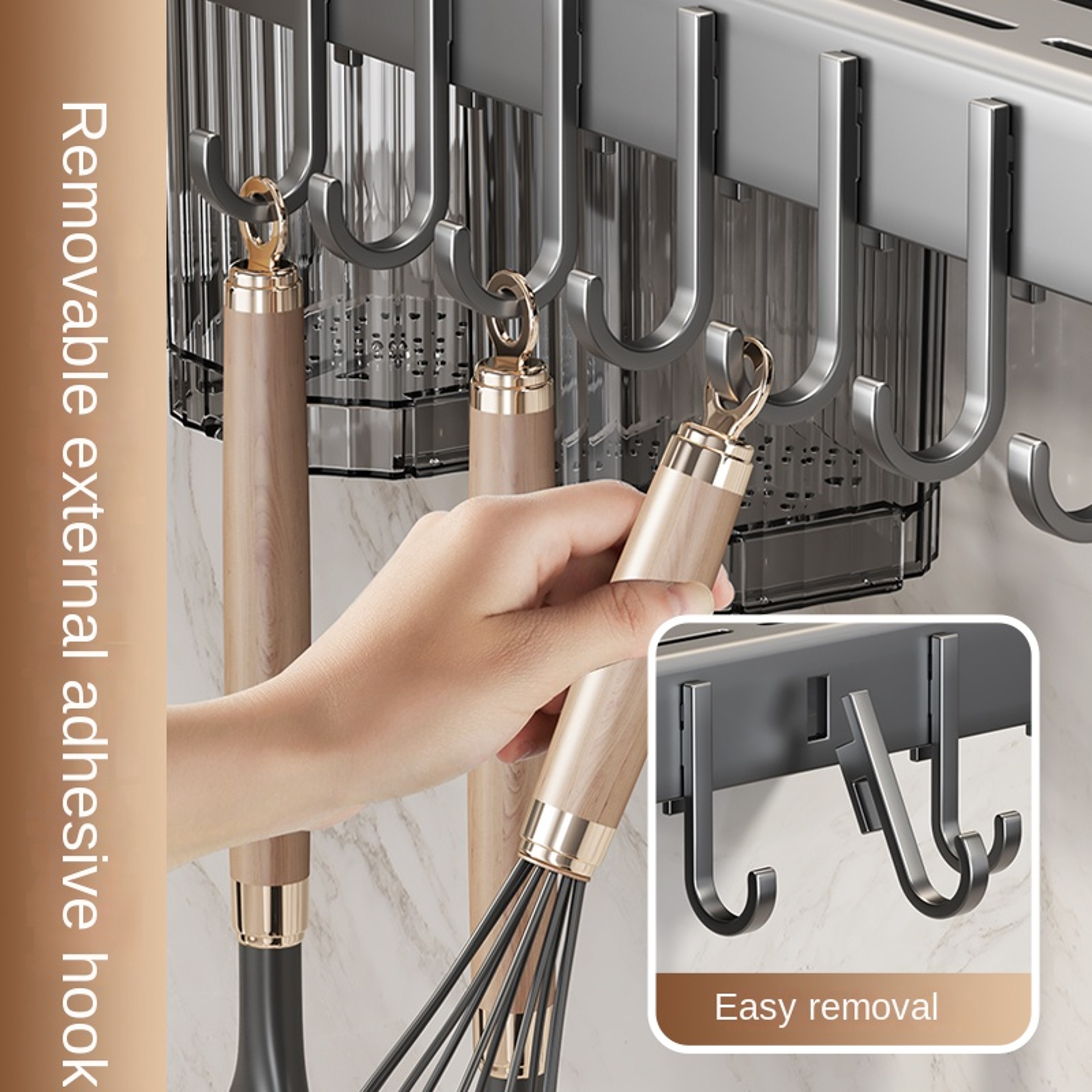 No Drill Wall Mounted Knife Rack with Utensil Holder and Chopstick Organizer – view 5