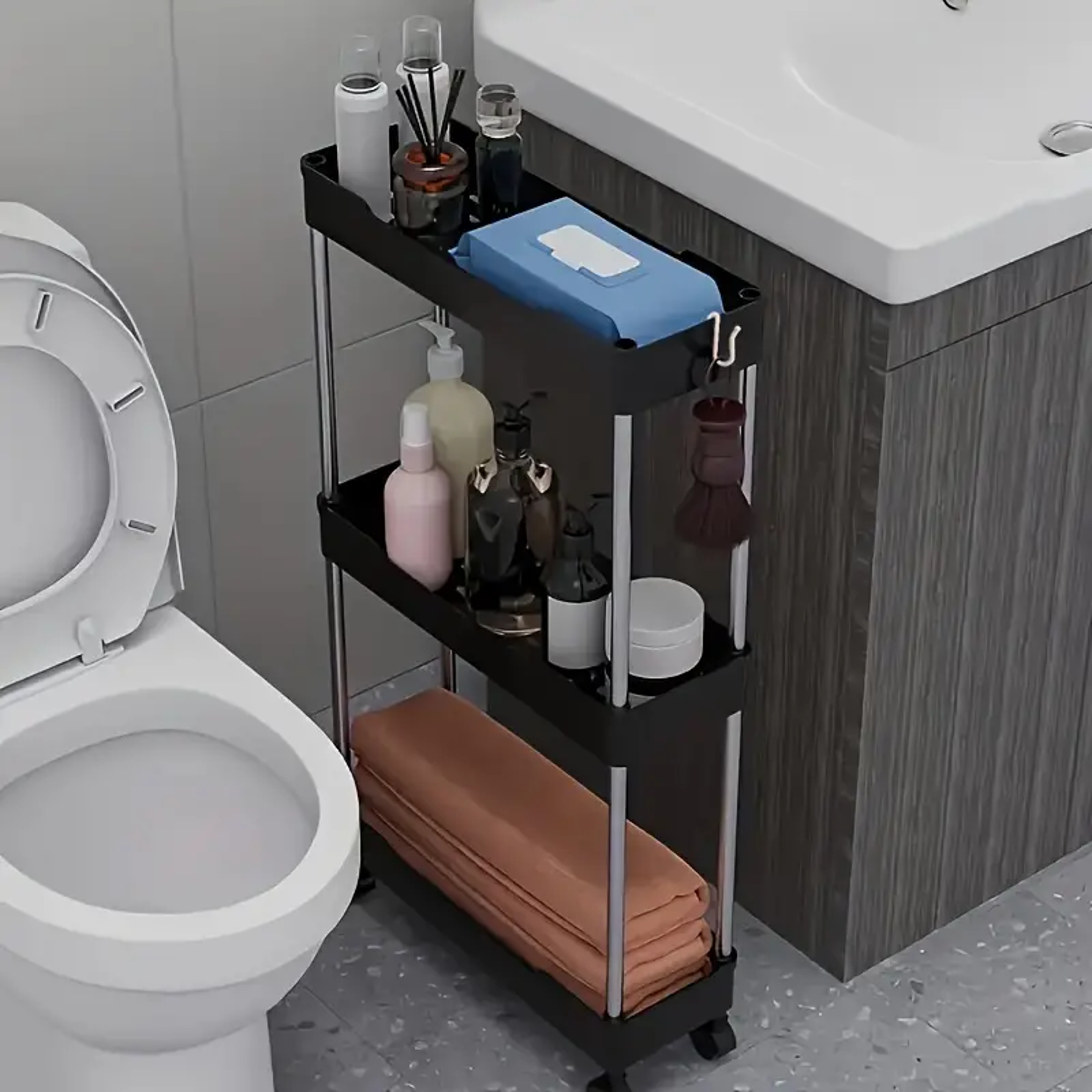 Tier Rolling Storage Cart with Sliding Shelves for Kitchen & Bathroom Organization – view 7