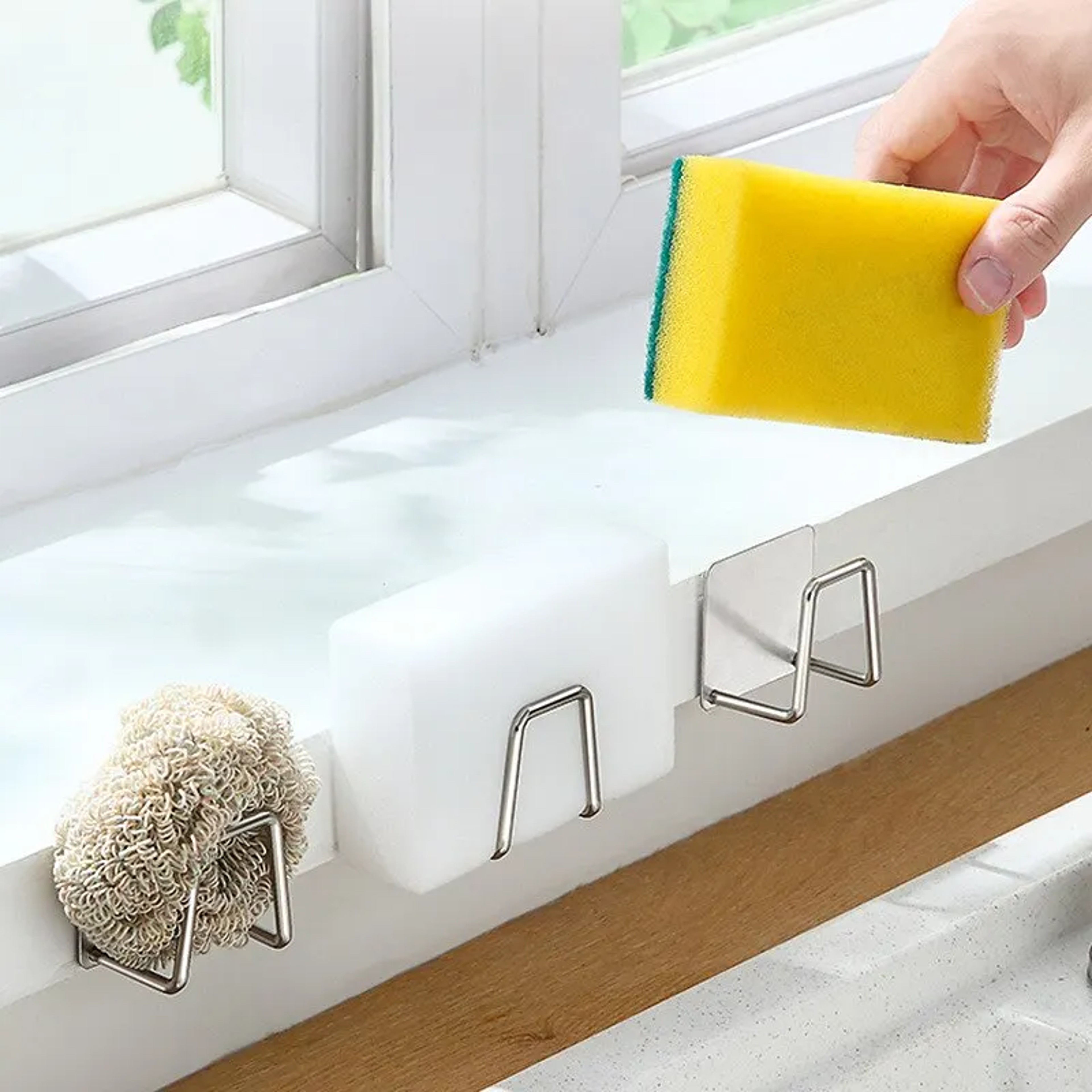 Stainless Steel Sink Organizer Rack Adhesive Sponge Holder Kitchen Wall Storage Shelf 2