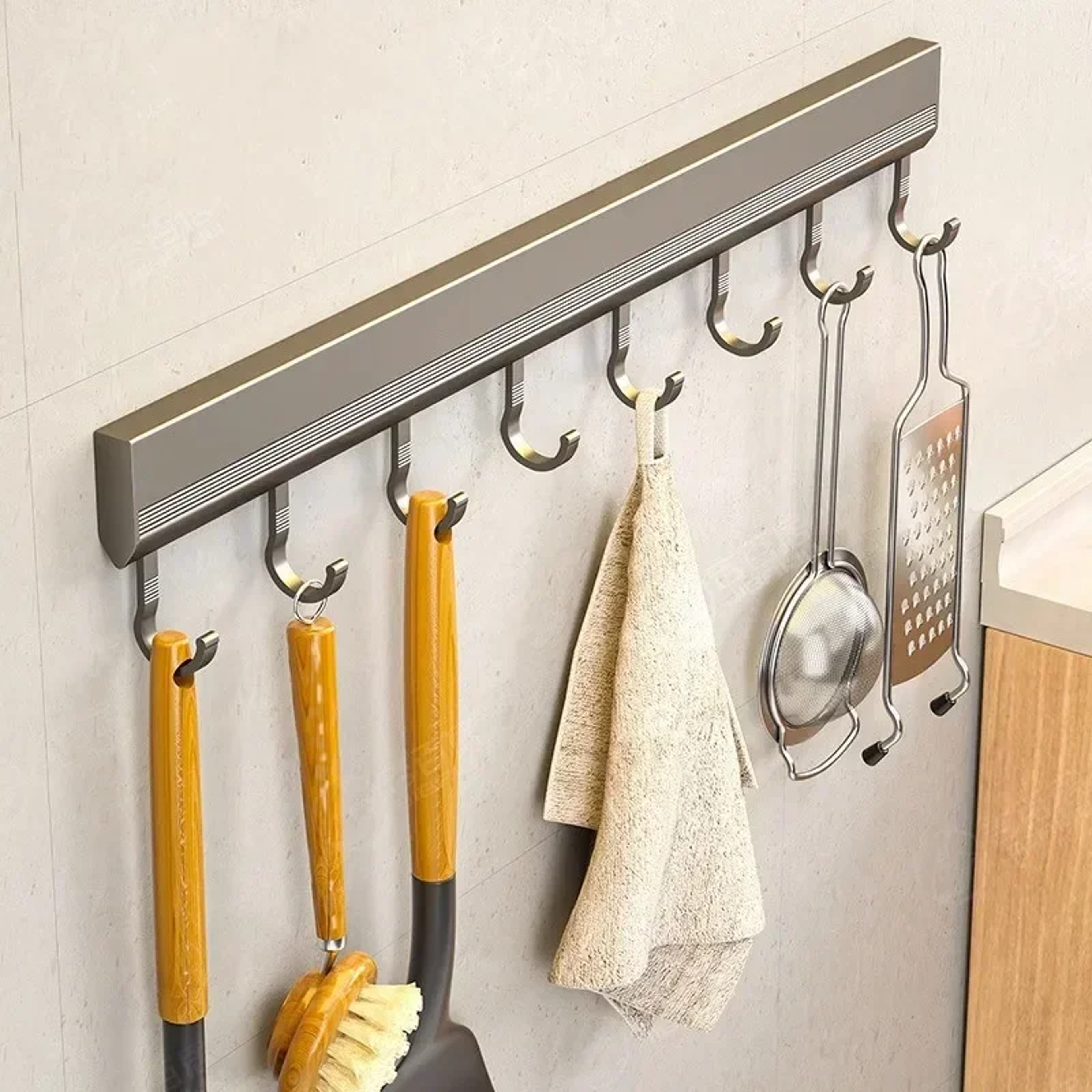 Wall Mounted Aluminum Hook Rack Drill Free Multi Purpose Kitchen Bathroom Organizer – view 4