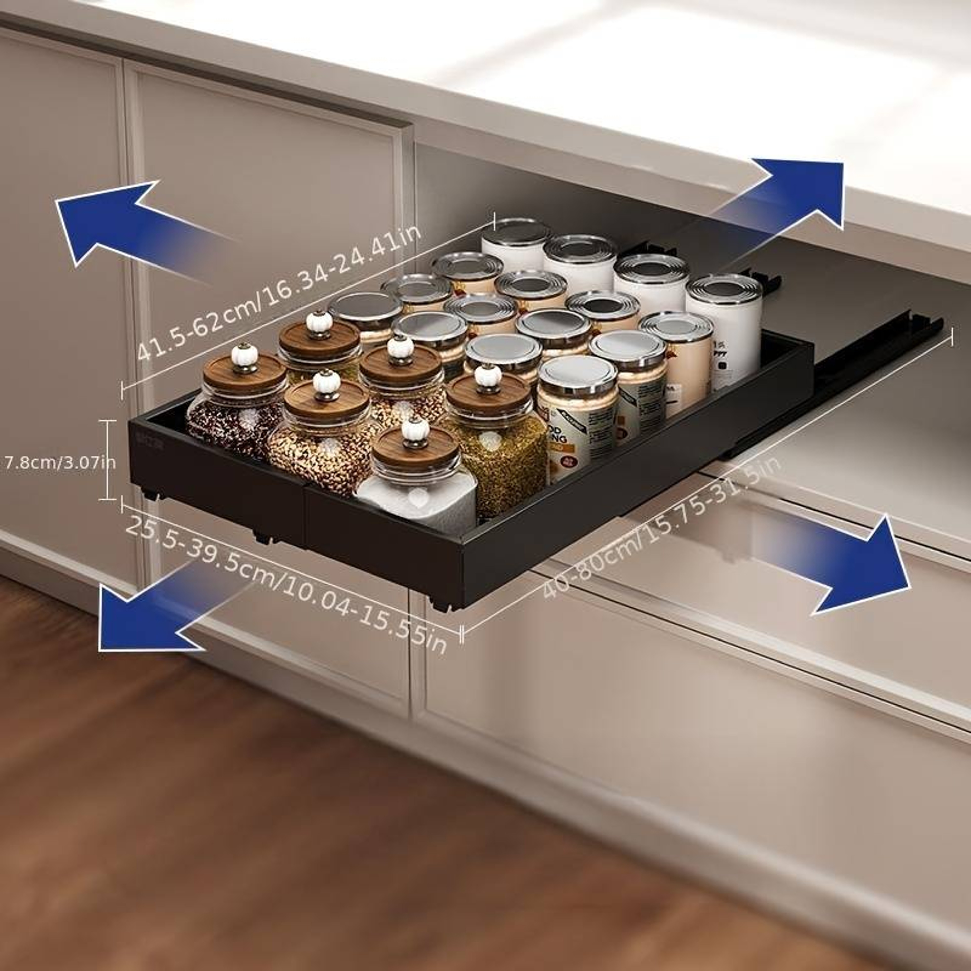 Expandable Pull Out Cabinet Organizer Drawer for Under Sink Storage and Kitchen Shelving – view 3