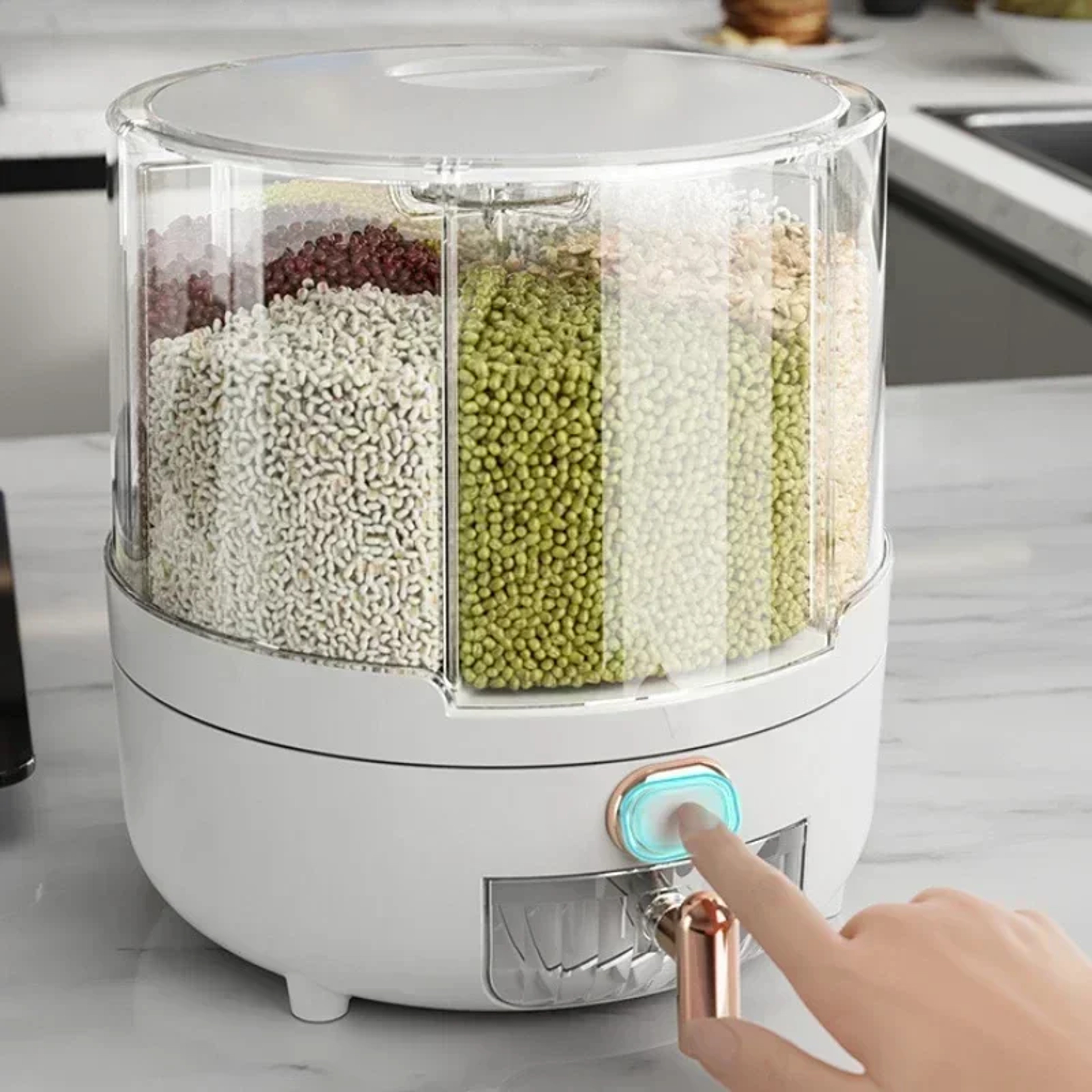 Rotating Airtight Grain Dispenser Multi Compartment Rice Storage Container 0