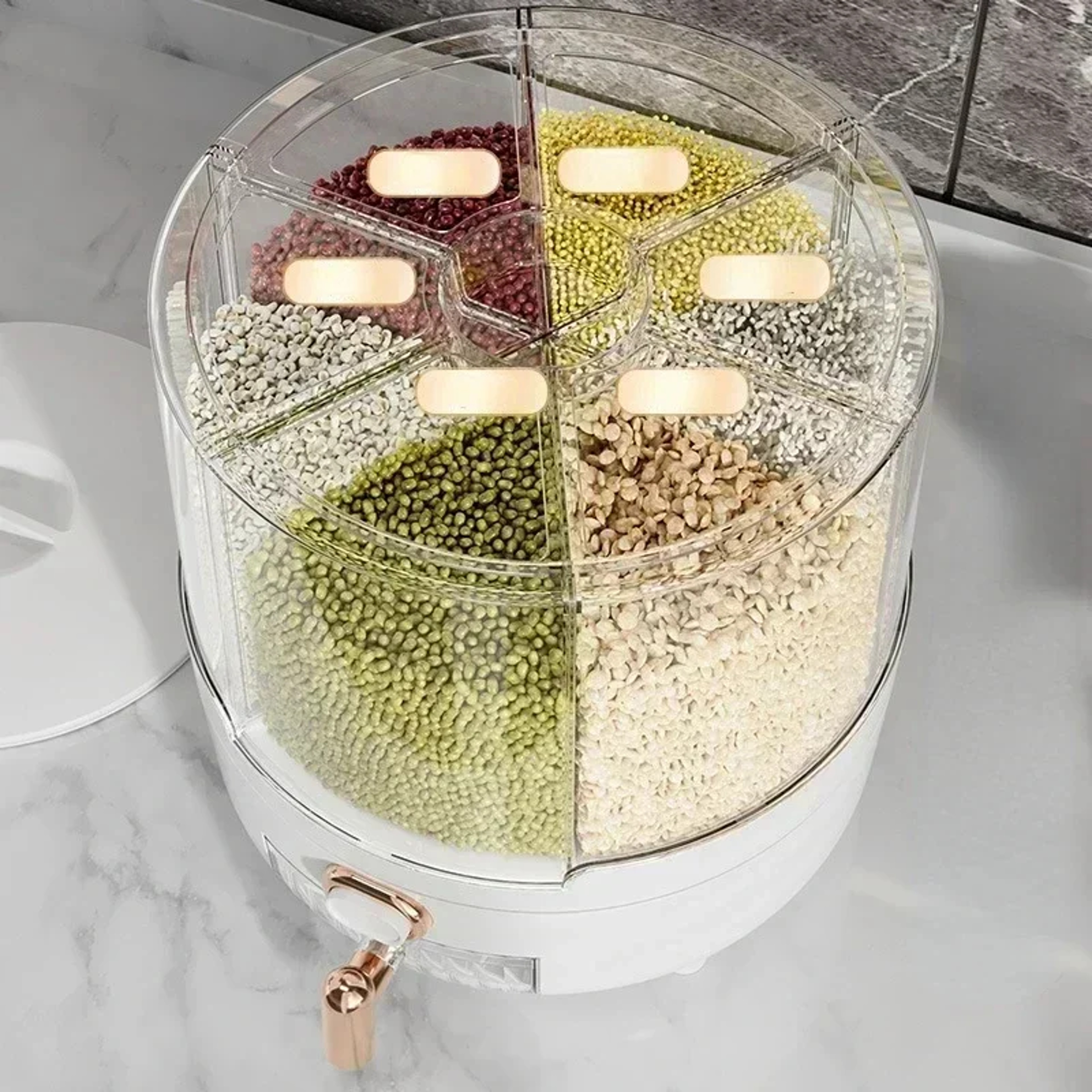Rotating Airtight Grain Dispenser Multi Compartment Rice Storage Container 2