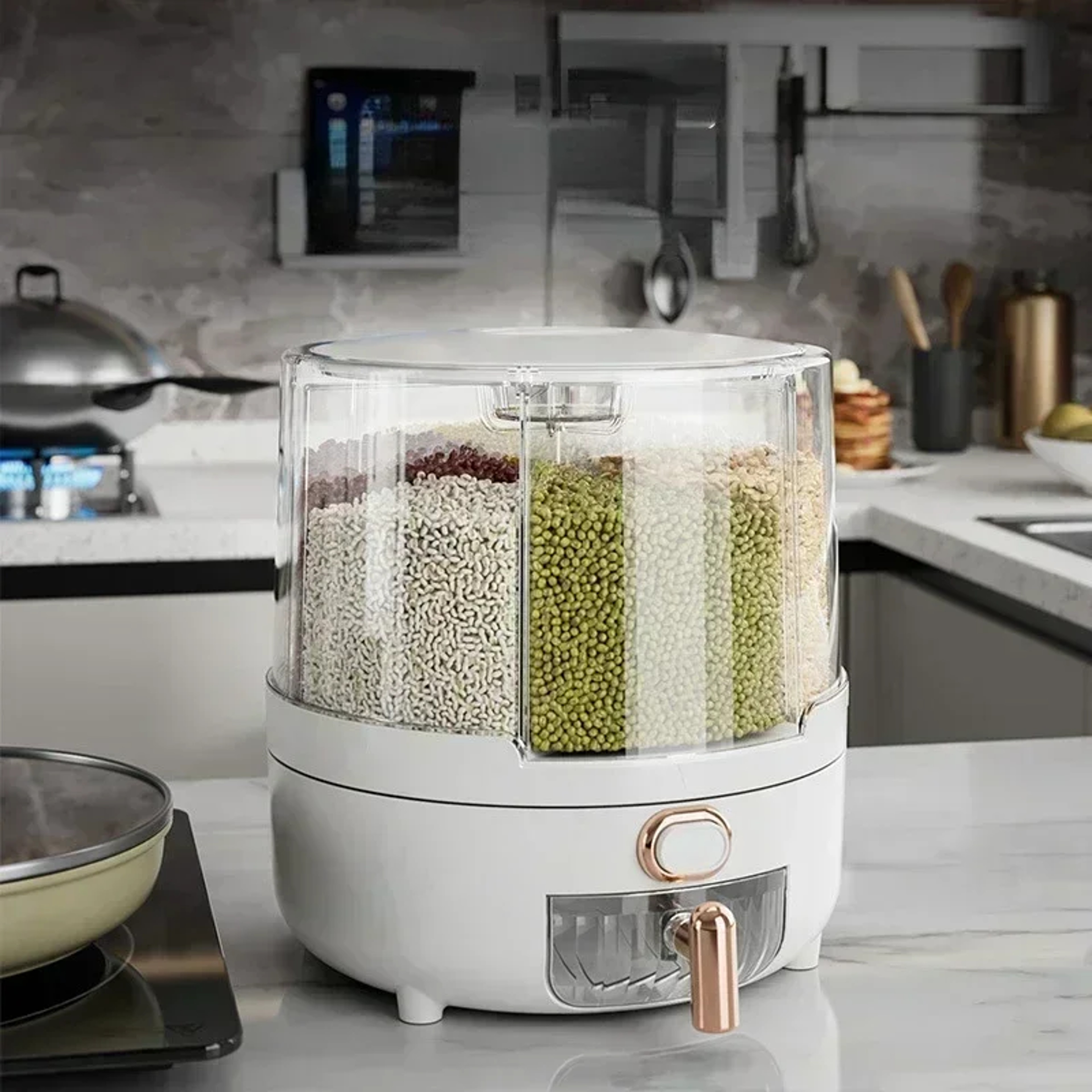 Rotating Airtight Grain Dispenser Multi Compartment Rice Storage Container 4