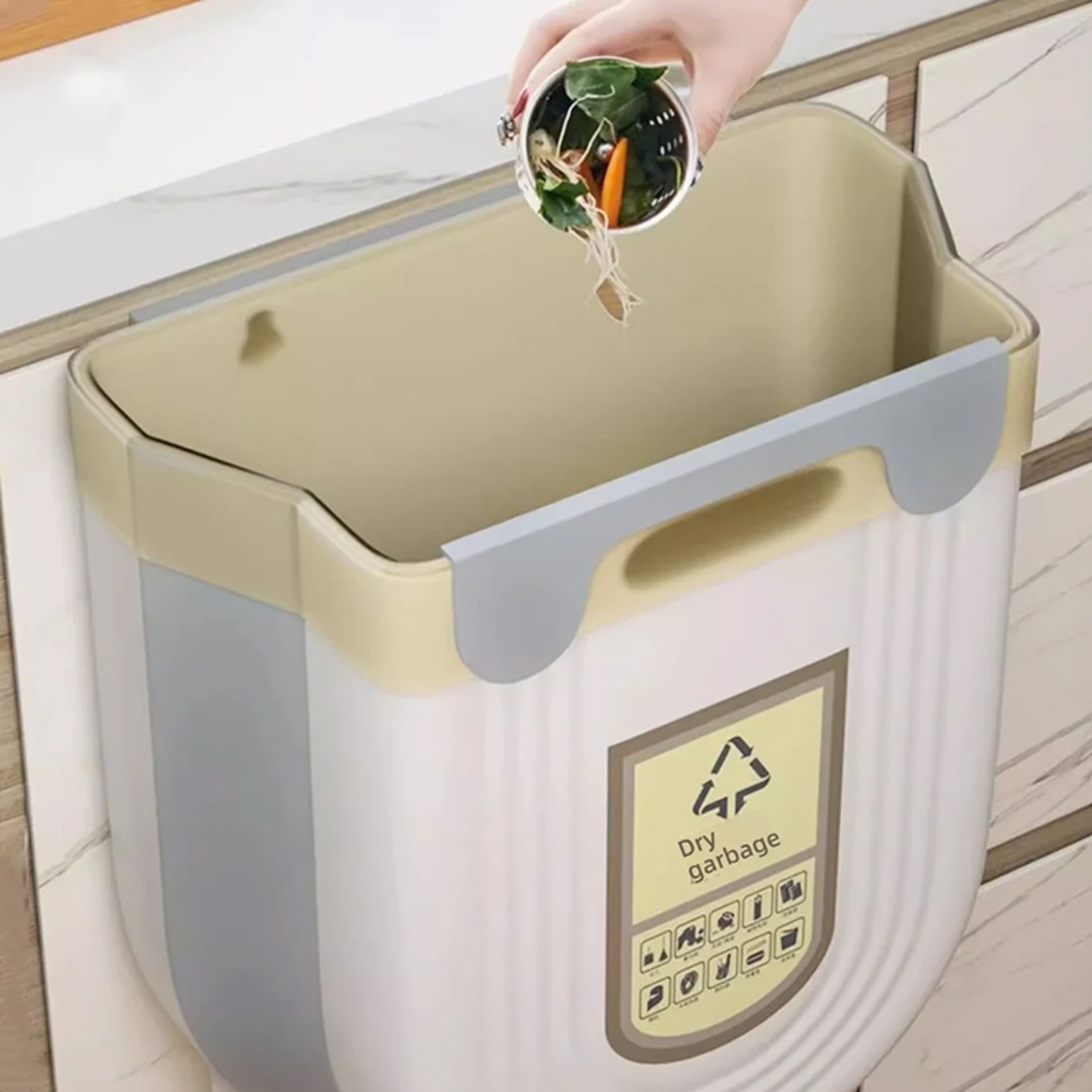 Space Saving Kitchen Hanging Trash Can Foldable Cabinet Door Waste Bin 0