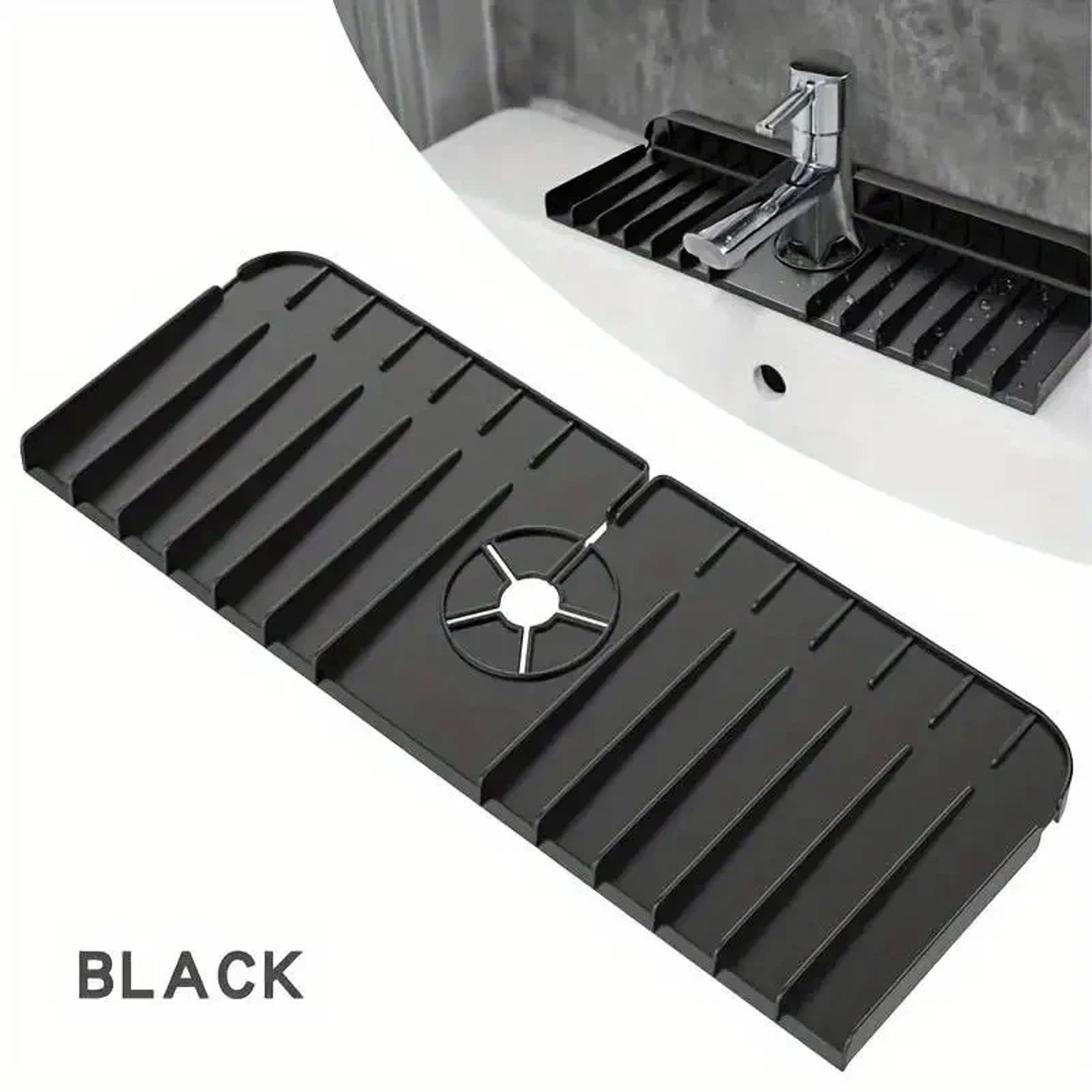 Silicone Faucet Mat Sink Splash Guard with Drain Holder Kitchen Drying Organizer – view 7
