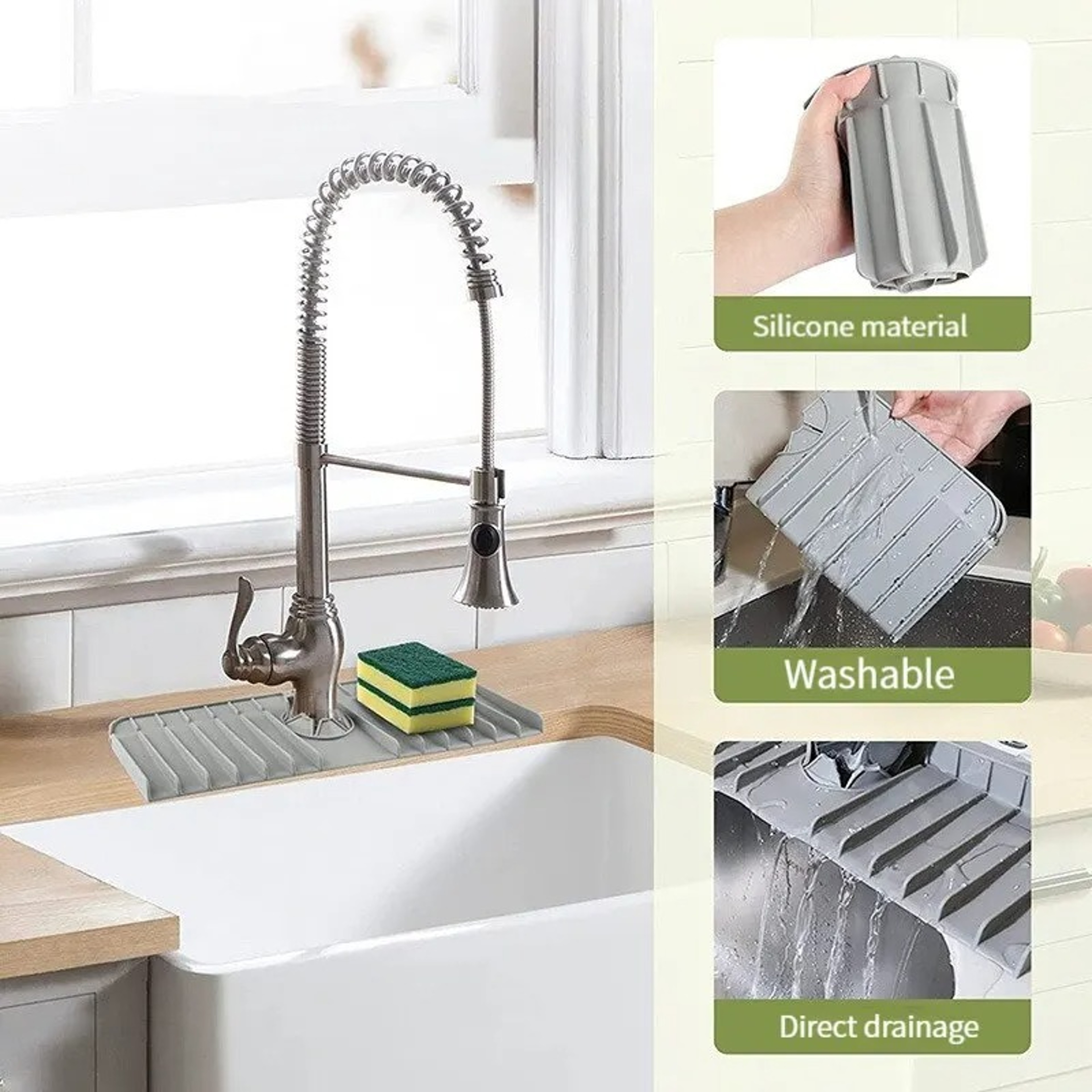 Silicone Faucet Mat Sink Splash Guard with Drain Holder Kitchen Drying Organizer – view 5