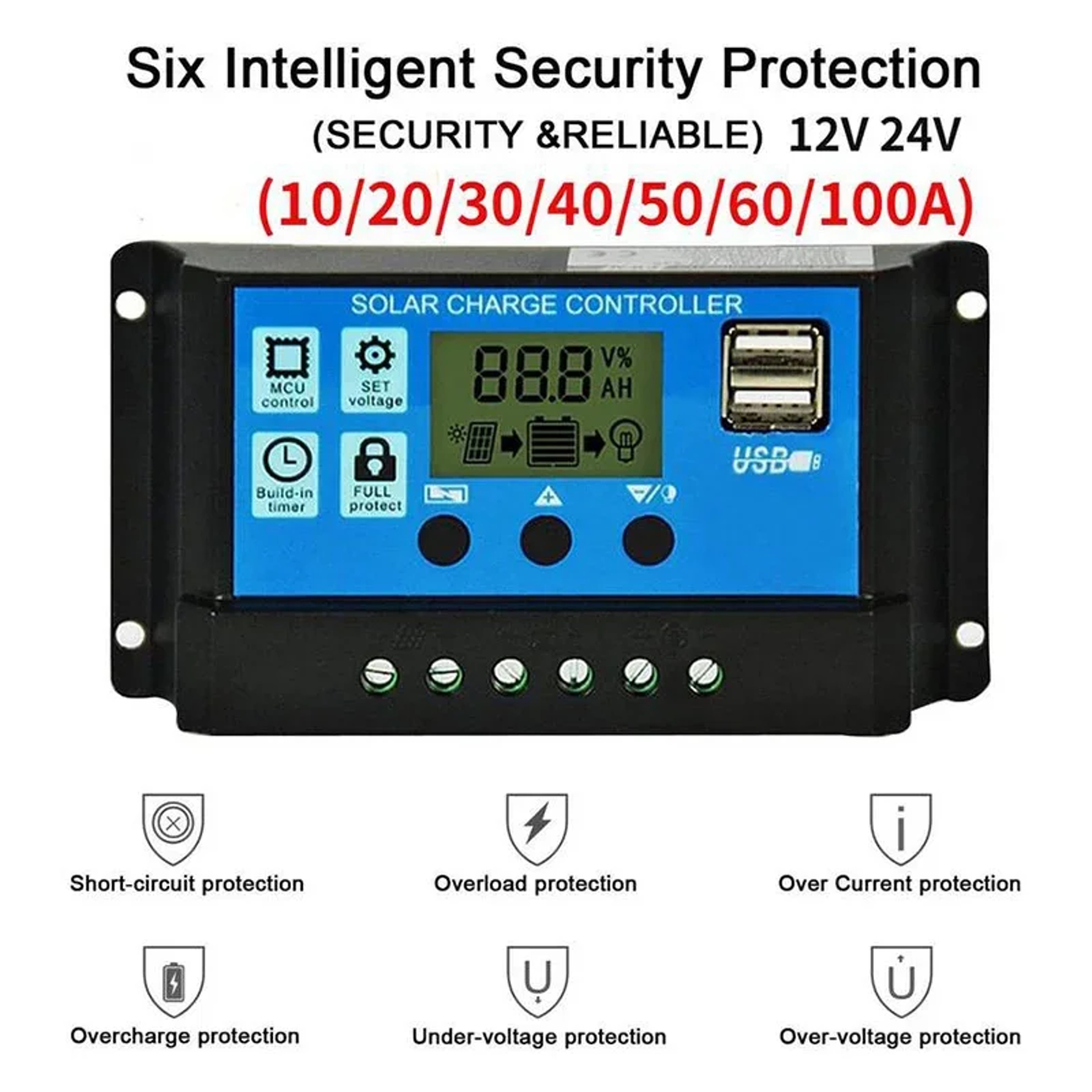 Smart Solar Charge Controller With LCD Display  Dual USB Regulator 3