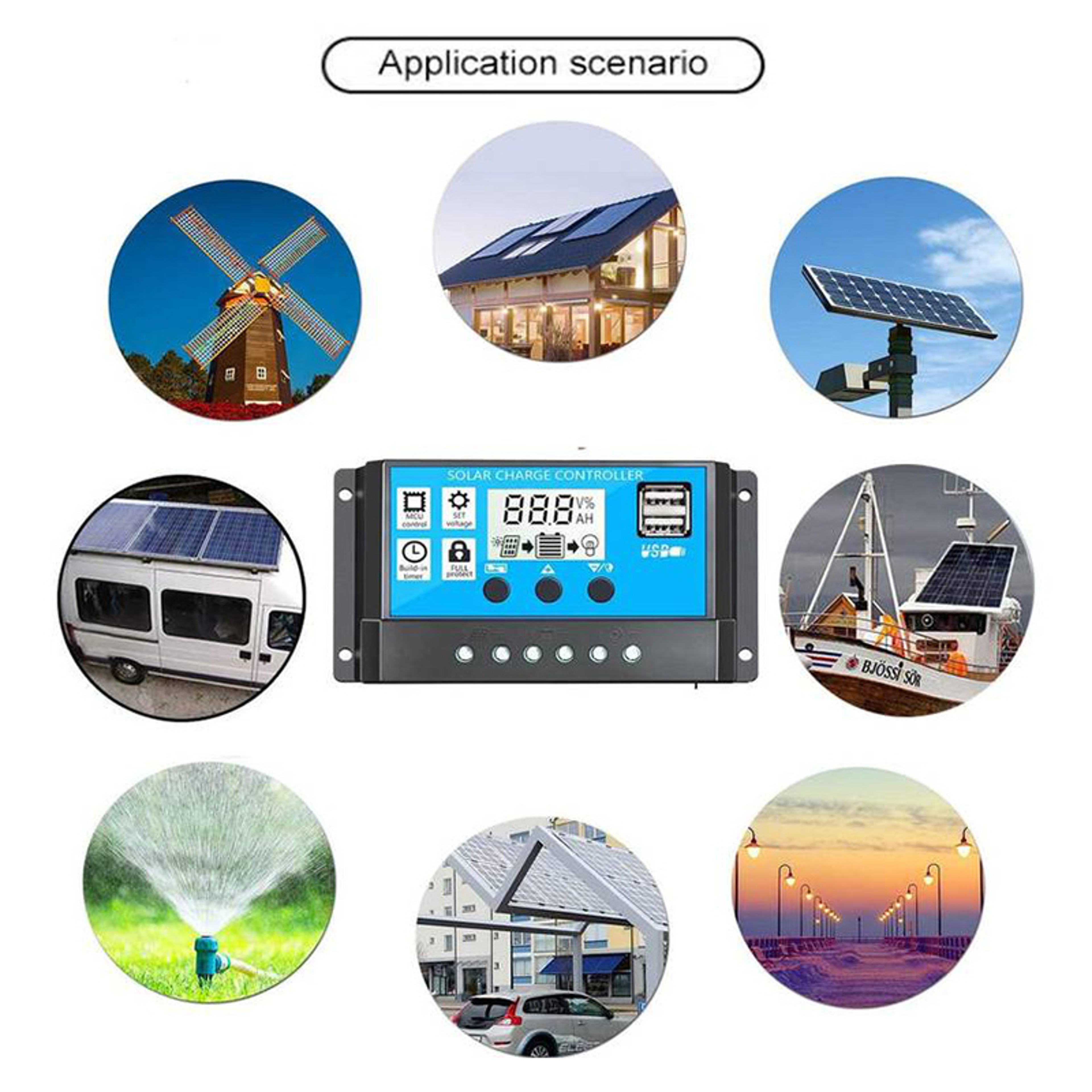 Smart Solar Charge Controller With LCD Display  Dual USB Regulator 4