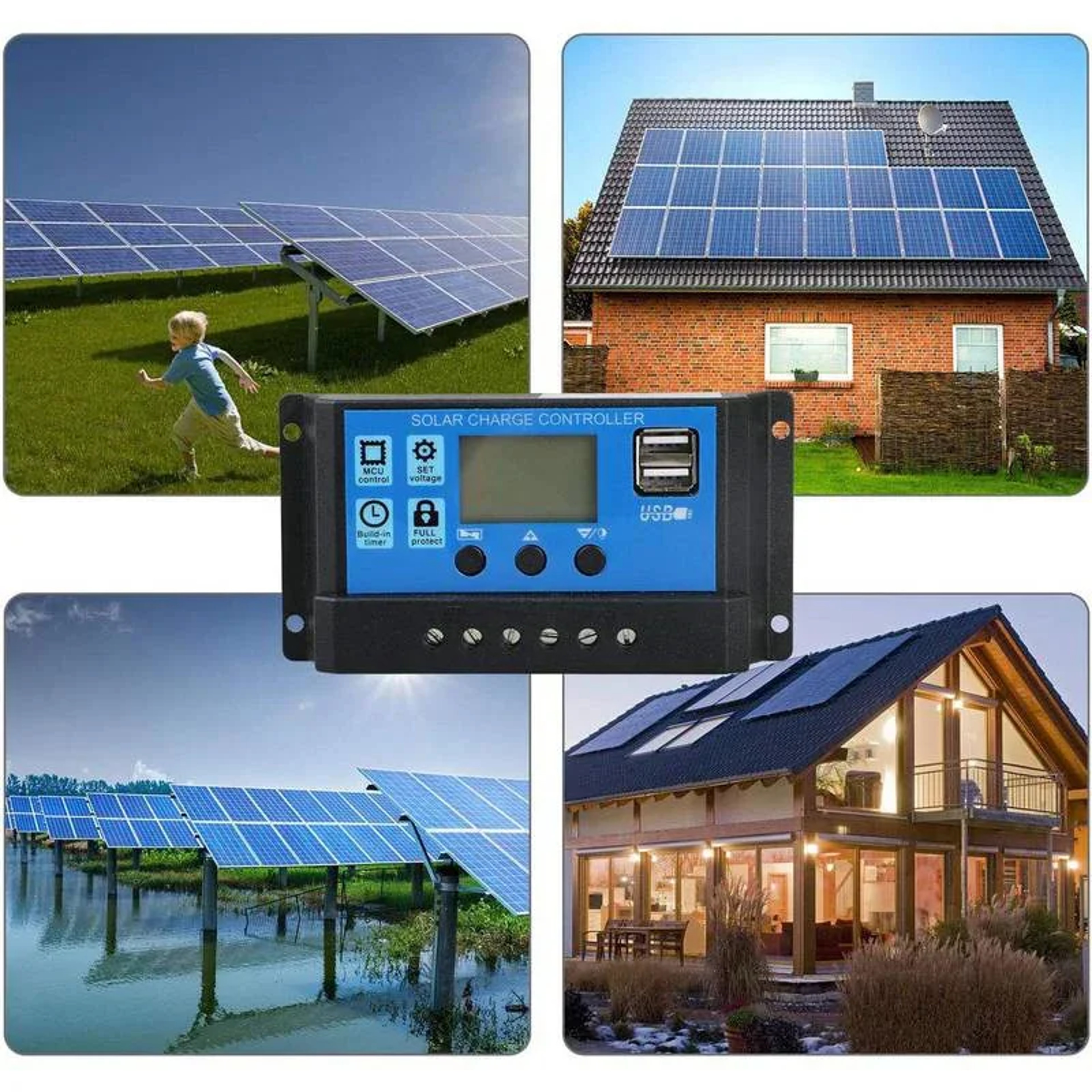 Smart Solar Charge Controller With LCD Display  Dual USB Regulator 5