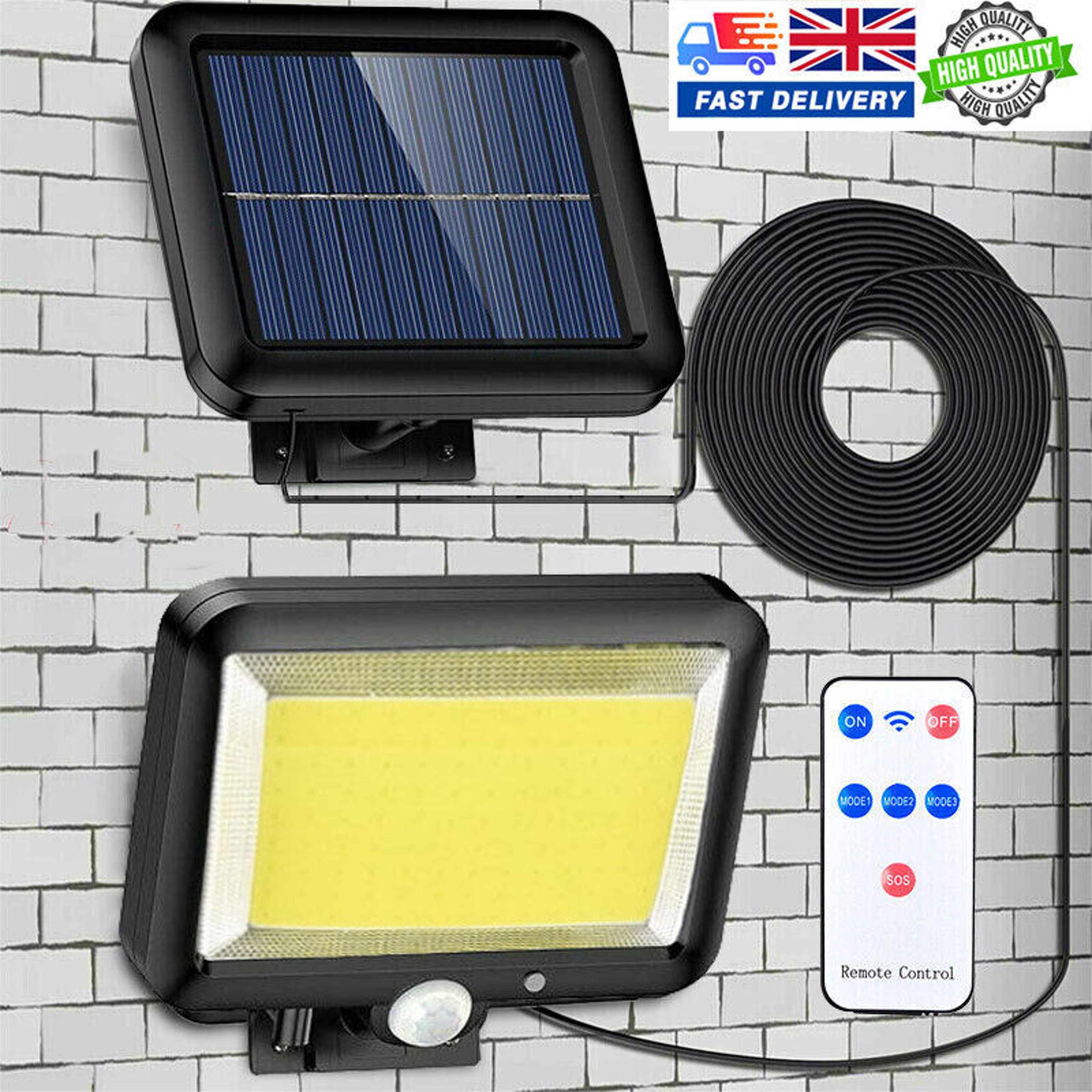 Solar Motion Sensor Wall Light with Remote LED Waterproof Outdoor Security Lamp – view 1
