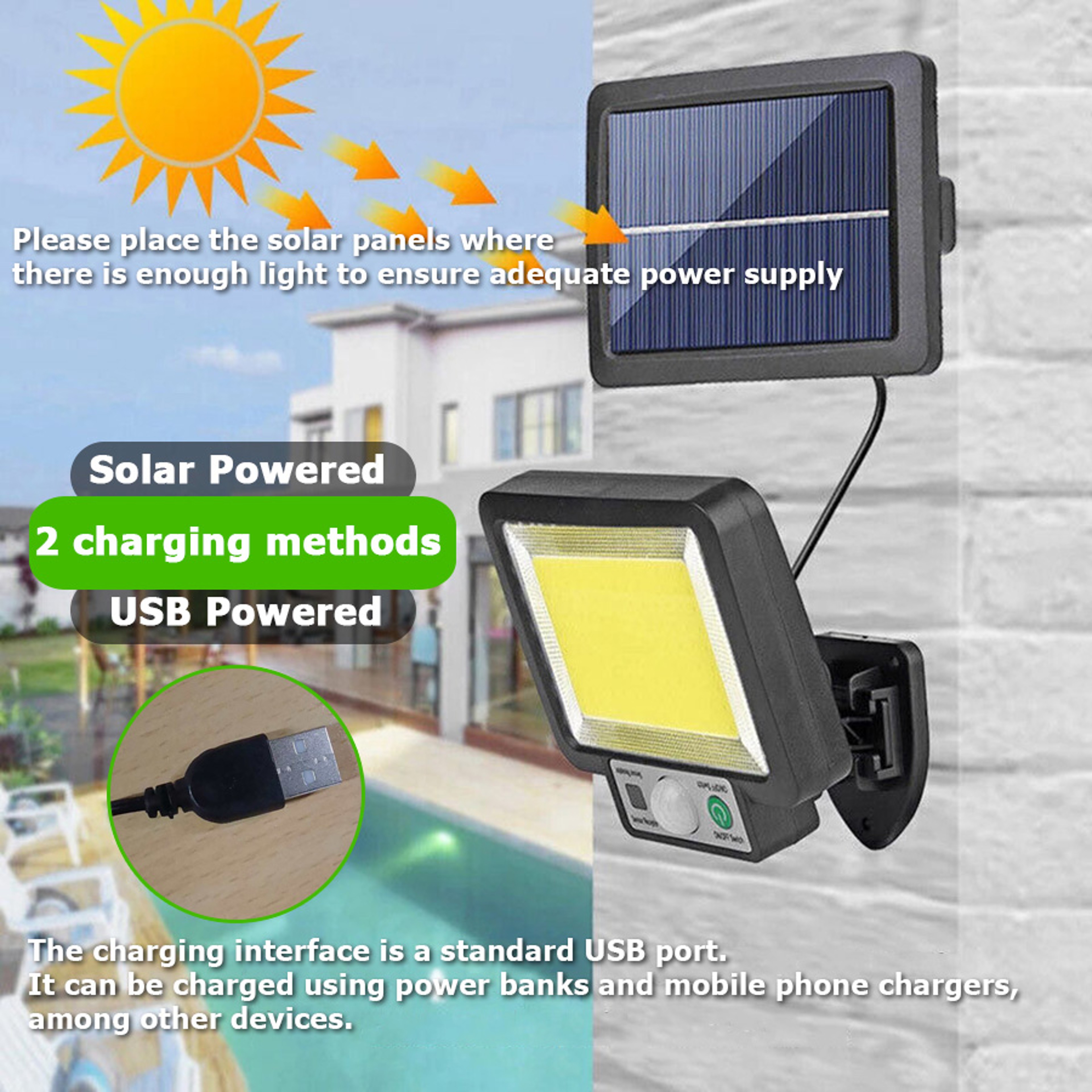 Solar Motion Sensor Wall Light with Remote LED Waterproof Outdoor Security Lamp – view 2