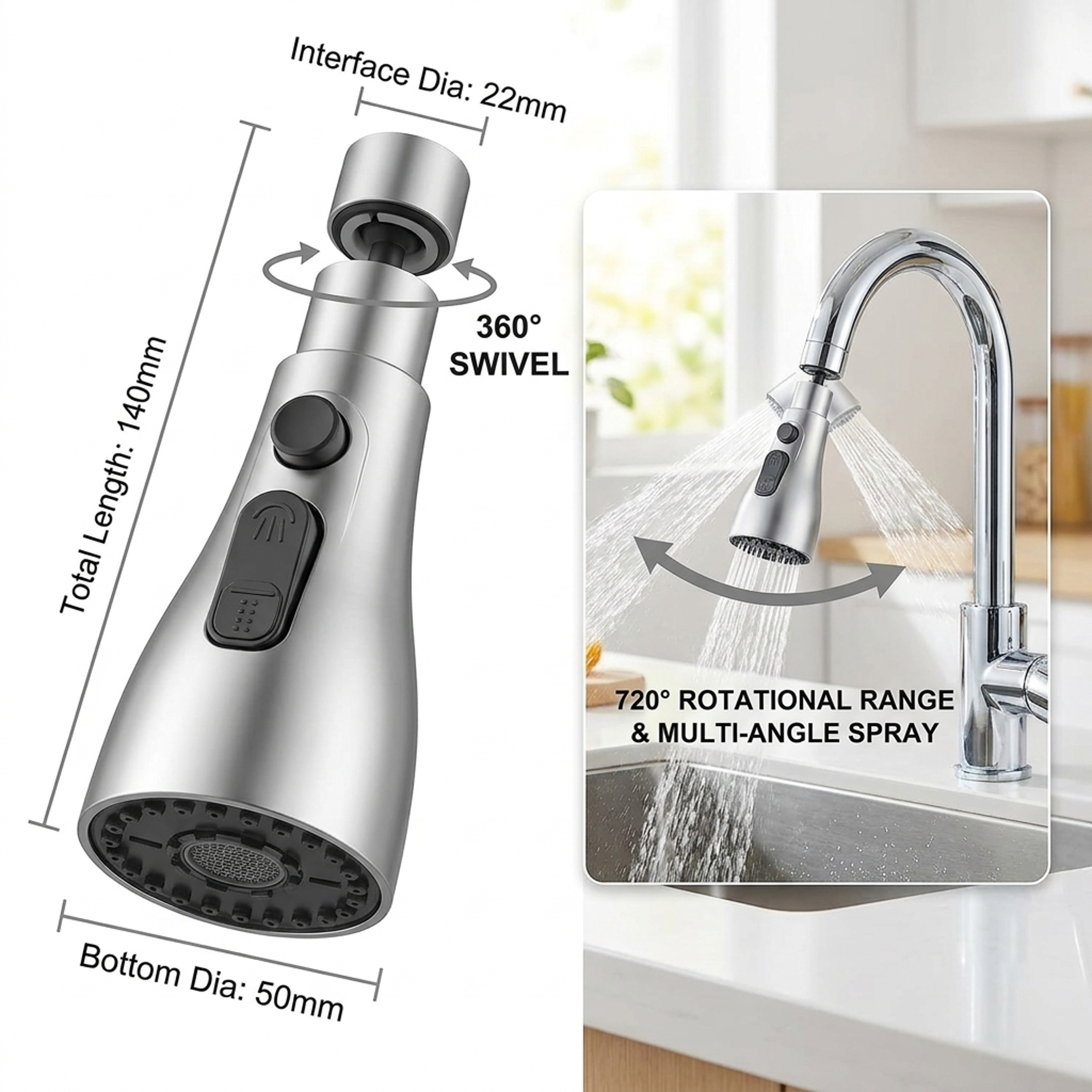 Rotating Faucet Extender with Splash Filter Aerator for Kitchen Sink – view 2