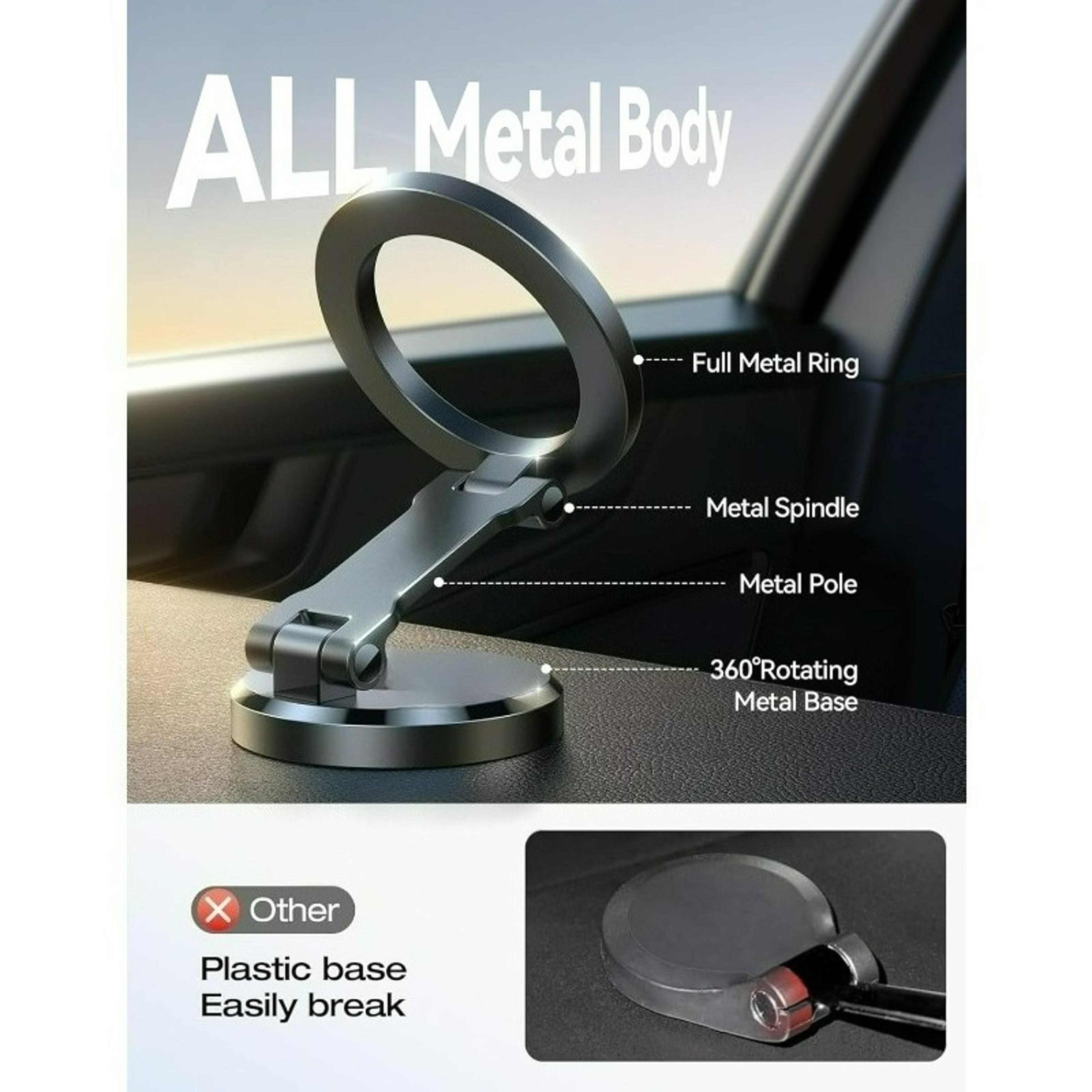 Magnetic Car Phone Holder Metal Mount for iPhone Dashboard Air Vent – view 3