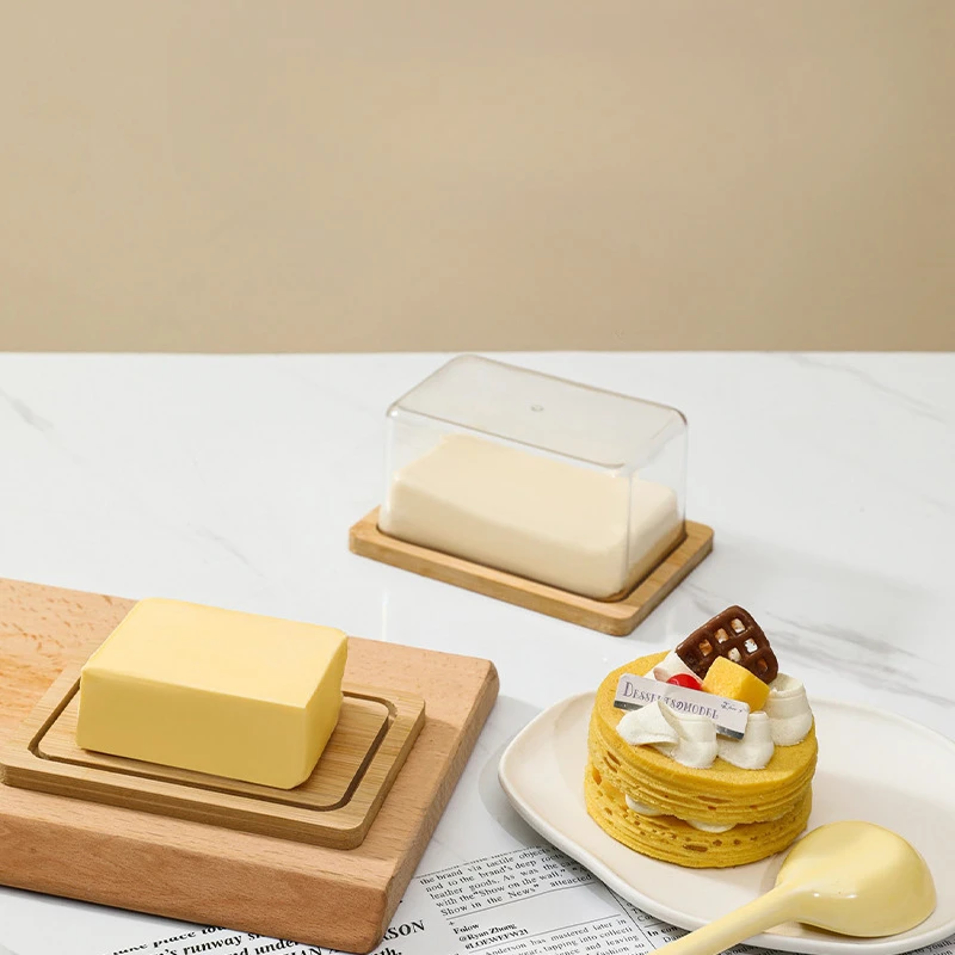 Nordic Bamboo Butter Dish With Lid Clear Acrylic Butter Keeper For Countertop Storage 3
