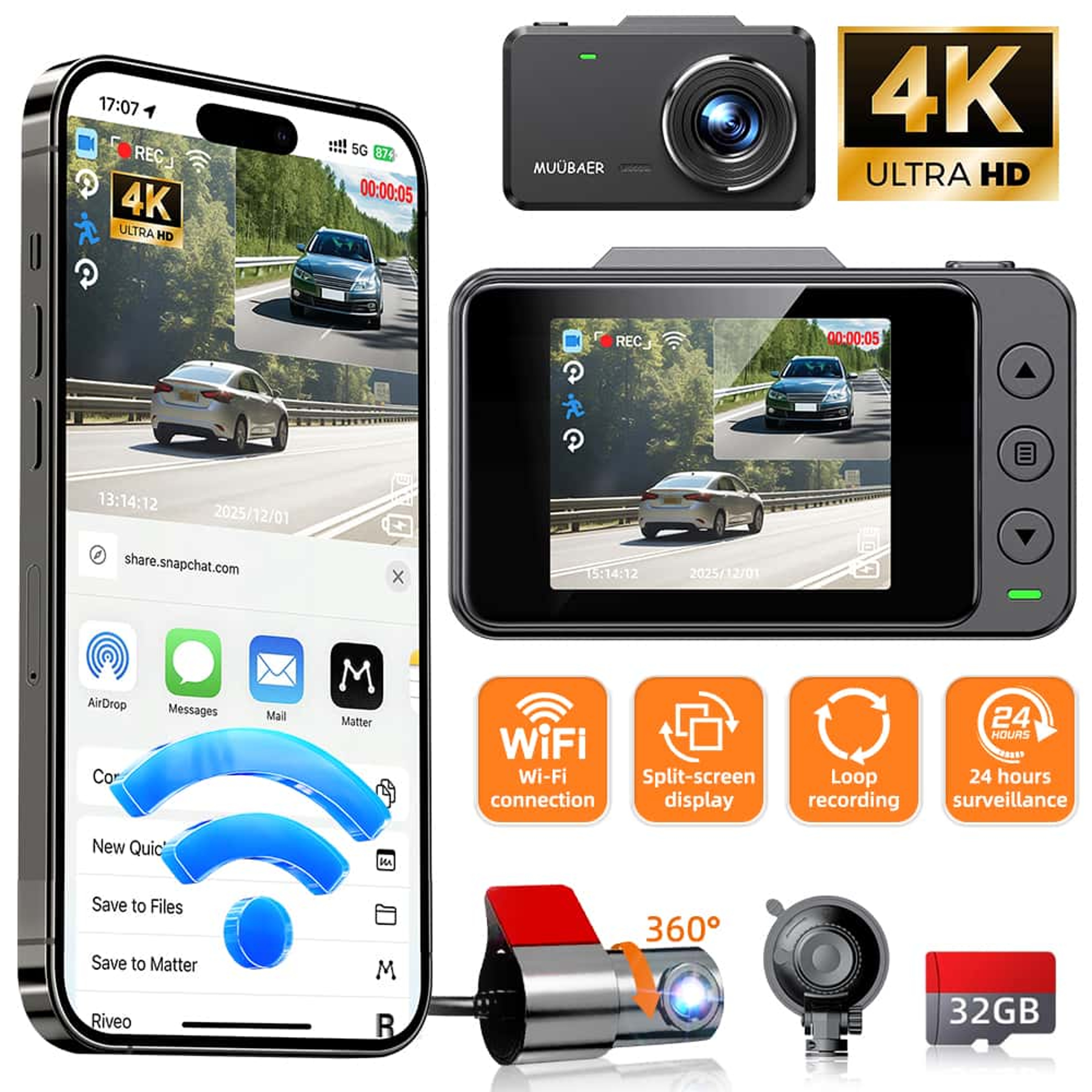 UltraGuard Front  Rear WiFi Dash Cam With Night Vision  Parking Monitor 1
