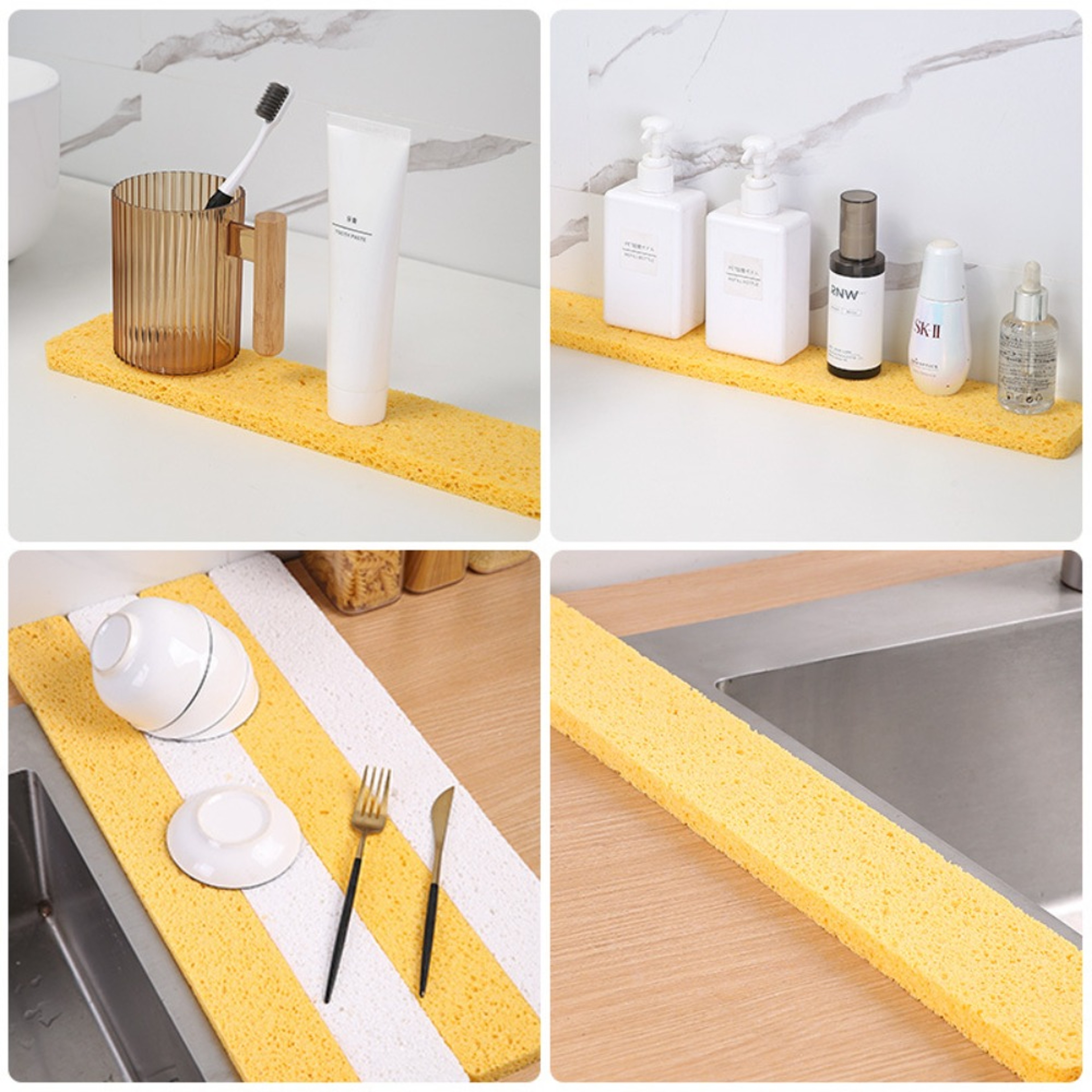 Kitchen Sink Sponge Water Blocking Strip, Wood Pulp Cotton Sponge Cuttable Absorbent Countertop Pad – view 3
