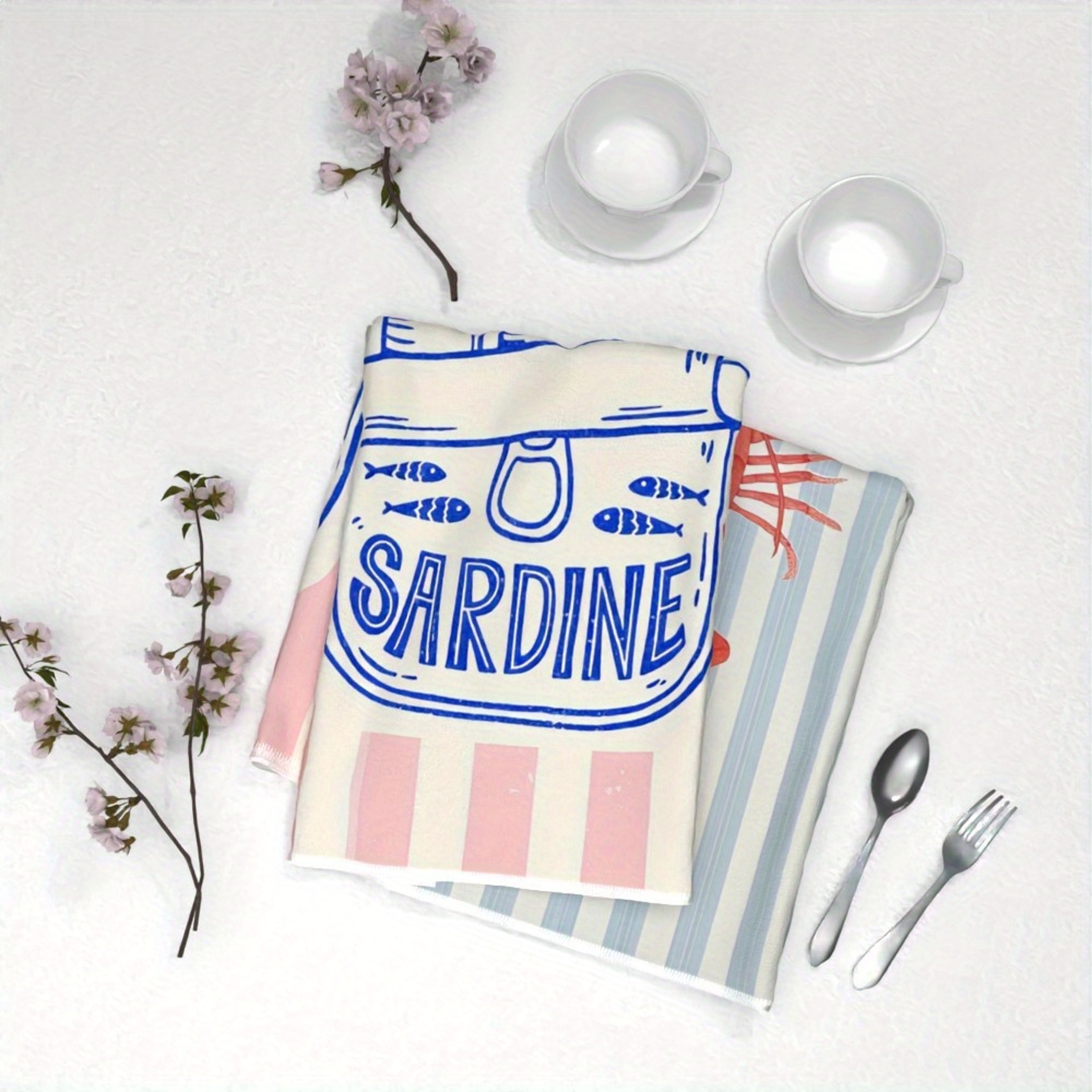 Retro Kitchen Towels Set of with Lobster & Sardine Design Soft Absorbent Dish Towels – view 3