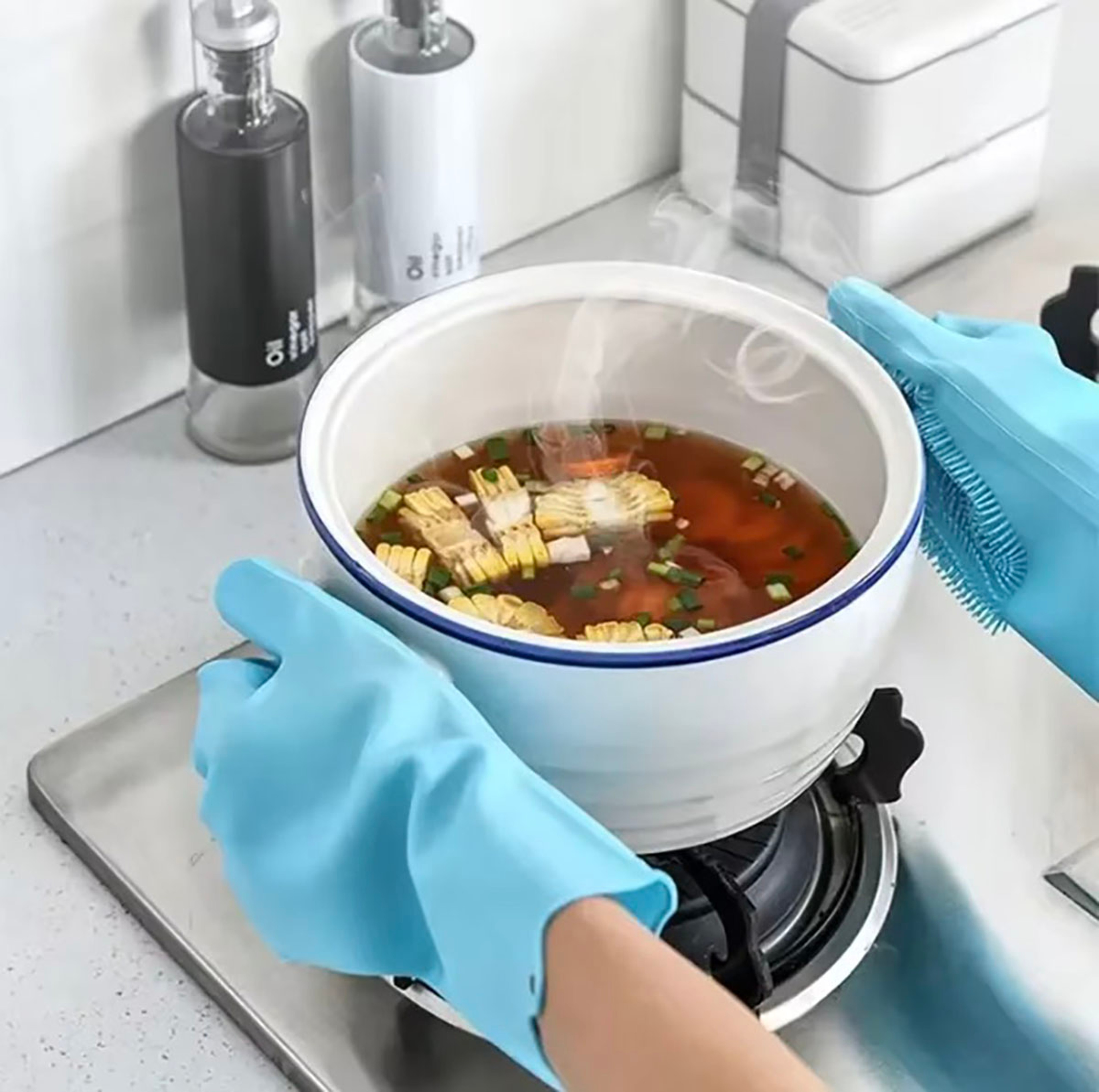 Magic Silicone Dishwashing Gloves with Built-In Scrubber for Fast Kitchen and Household Cleaning – view 4
