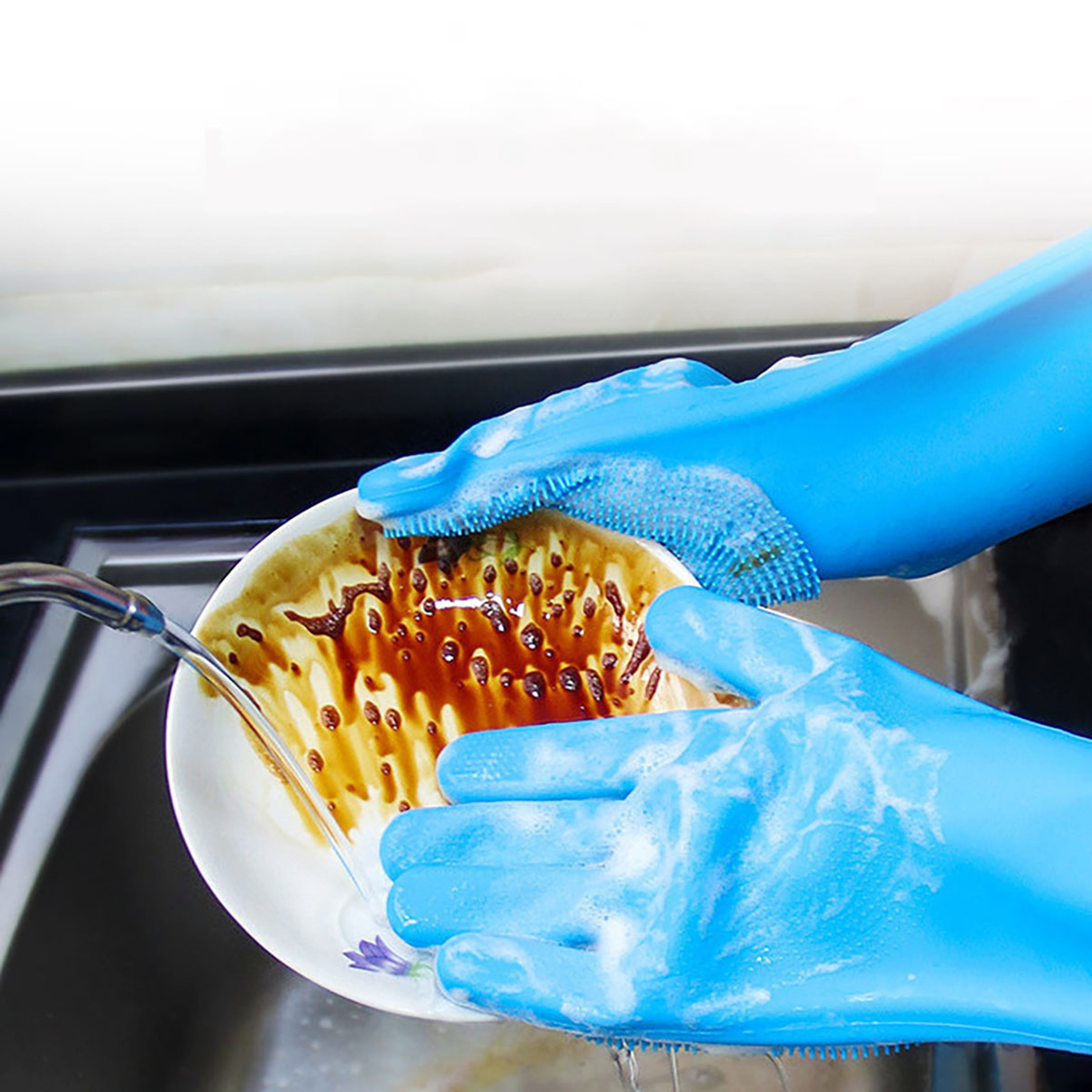 Magic Silicone Dishwashing Gloves with Built-In Scrubber for Fast Kitchen and Household Cleaning – view 5