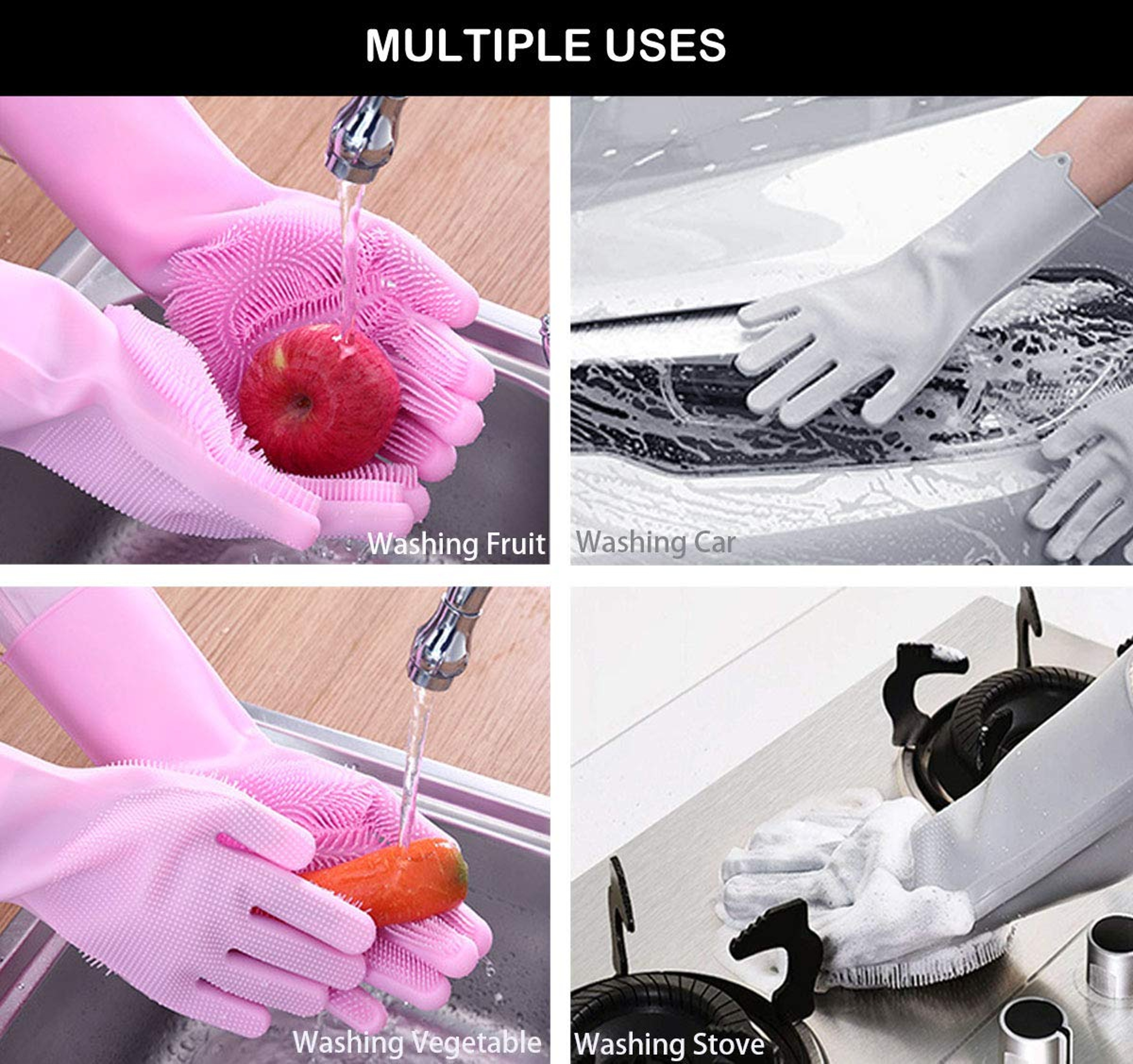 Silicone Dishwashing Gloves With Built In Scrubber Reusable Kitchen Cleaning Gloves For Dishes Laun 3