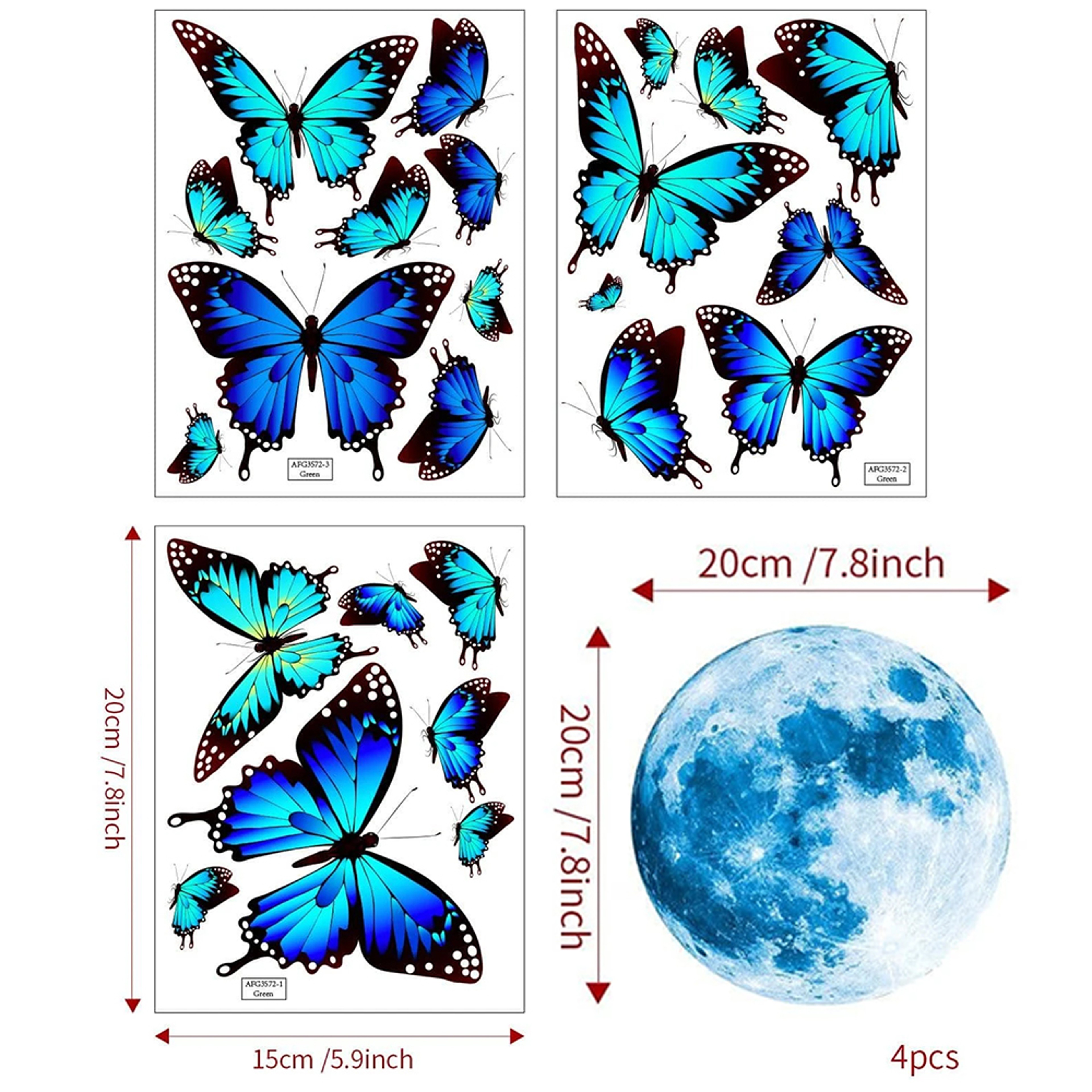 Glow in the Dark Wall Stickers Moon & Butterfly Luminous Bedroom Wall Decor Piece Set – view 7