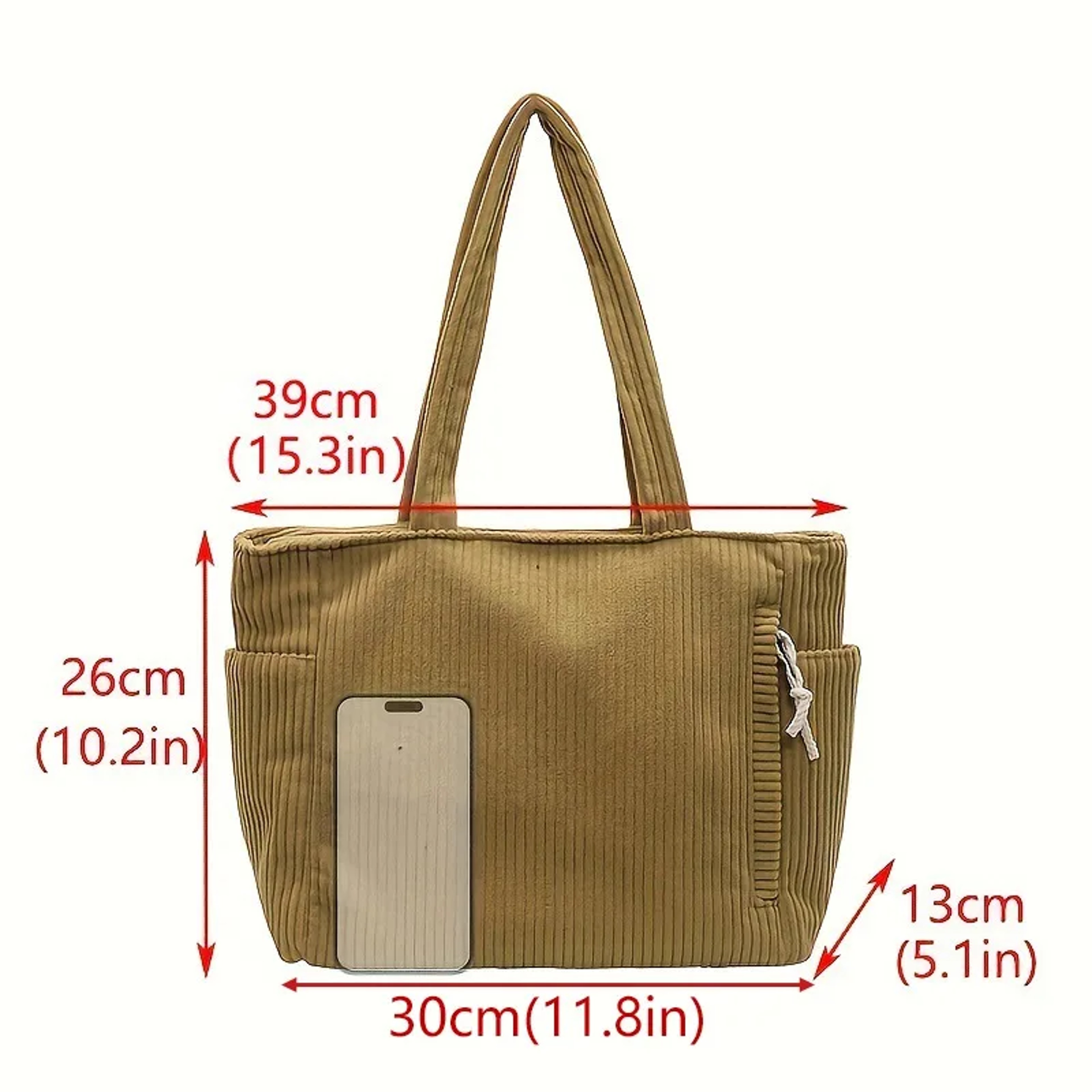 Soft Corduroy Tote Bag For Women With Zipper Large Capacity Casual Shoulder Handbag 2