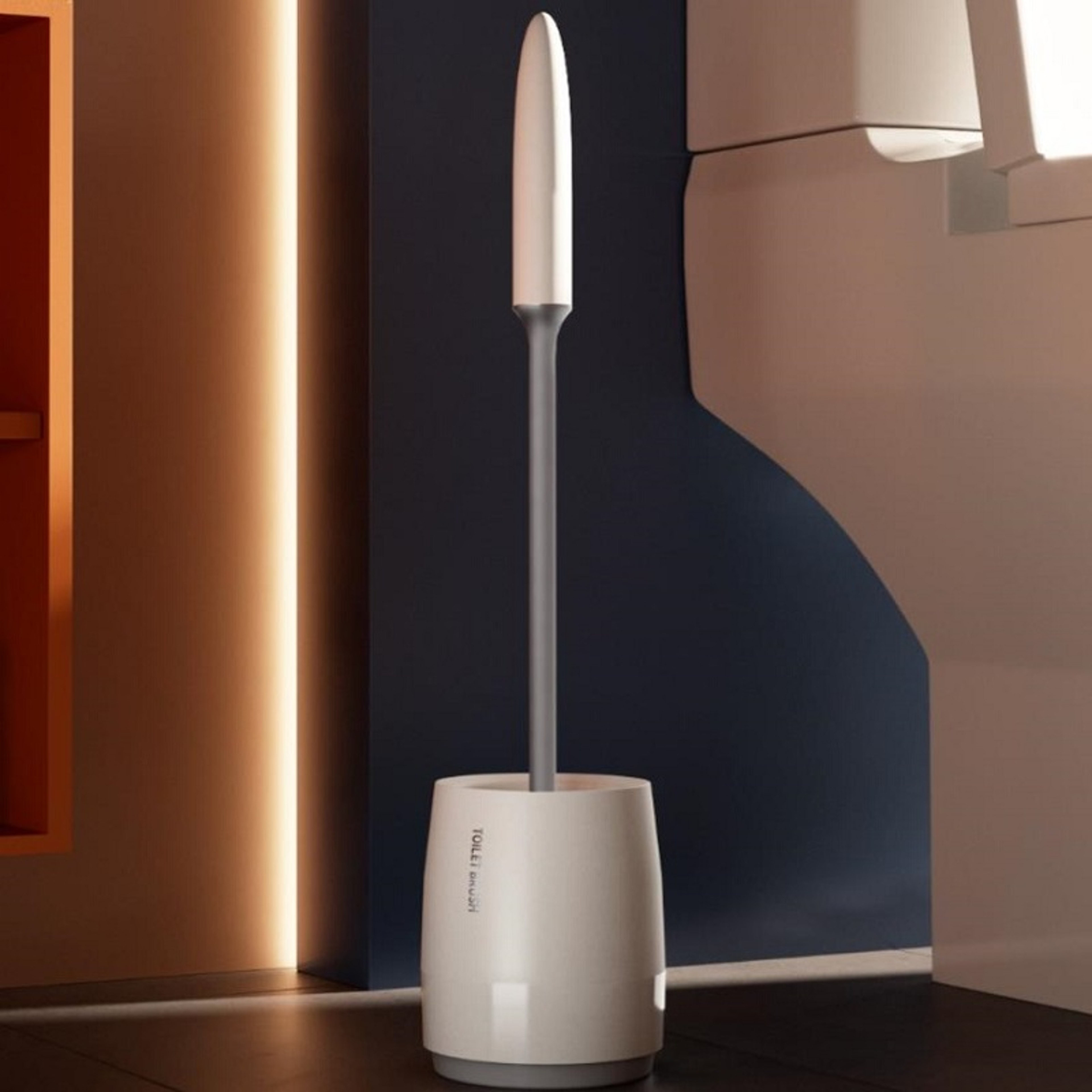Quick Dry Silicone Toilet Brush with Holder Wall Mounted or Floor Standing Bathroom Cleaner – view 2