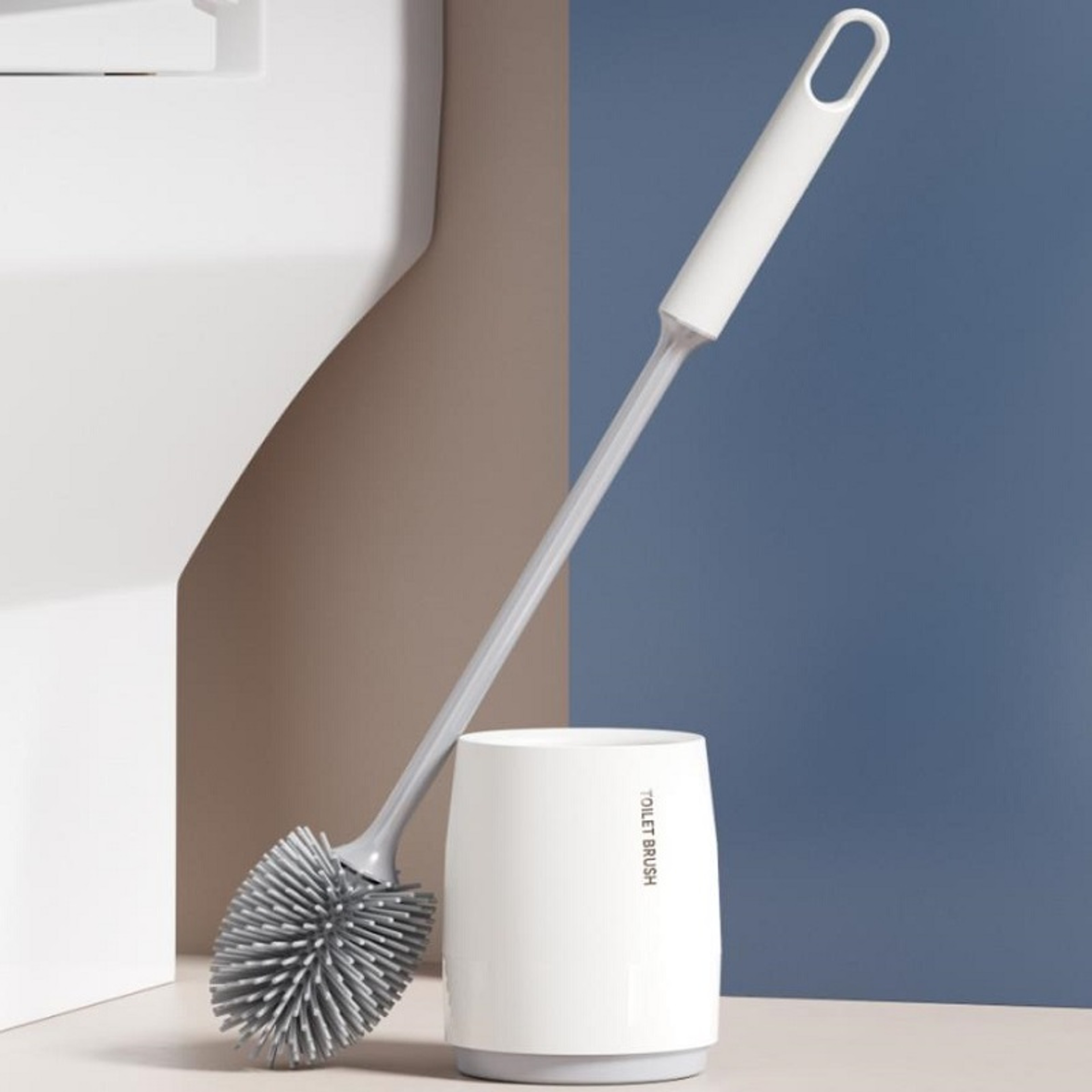 Quick Dry Silicone Toilet Brush with Holder Wall Mounted or Floor Standing Bathroom Cleaner – view 3
