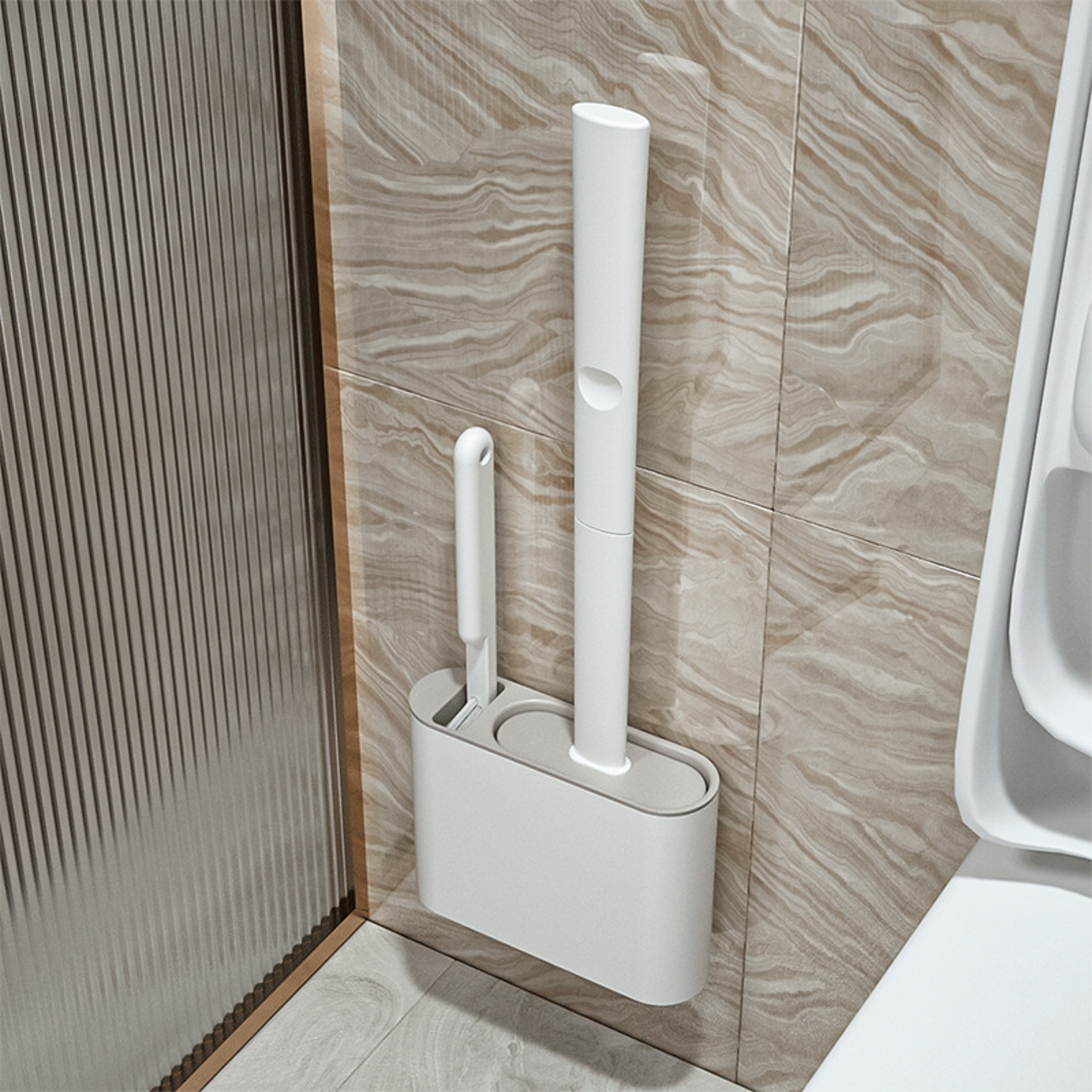 Flexible Silicone Toilet Brush with Wall Mounted Holder for Deep Toilet Bowl Cleaning – view 1
