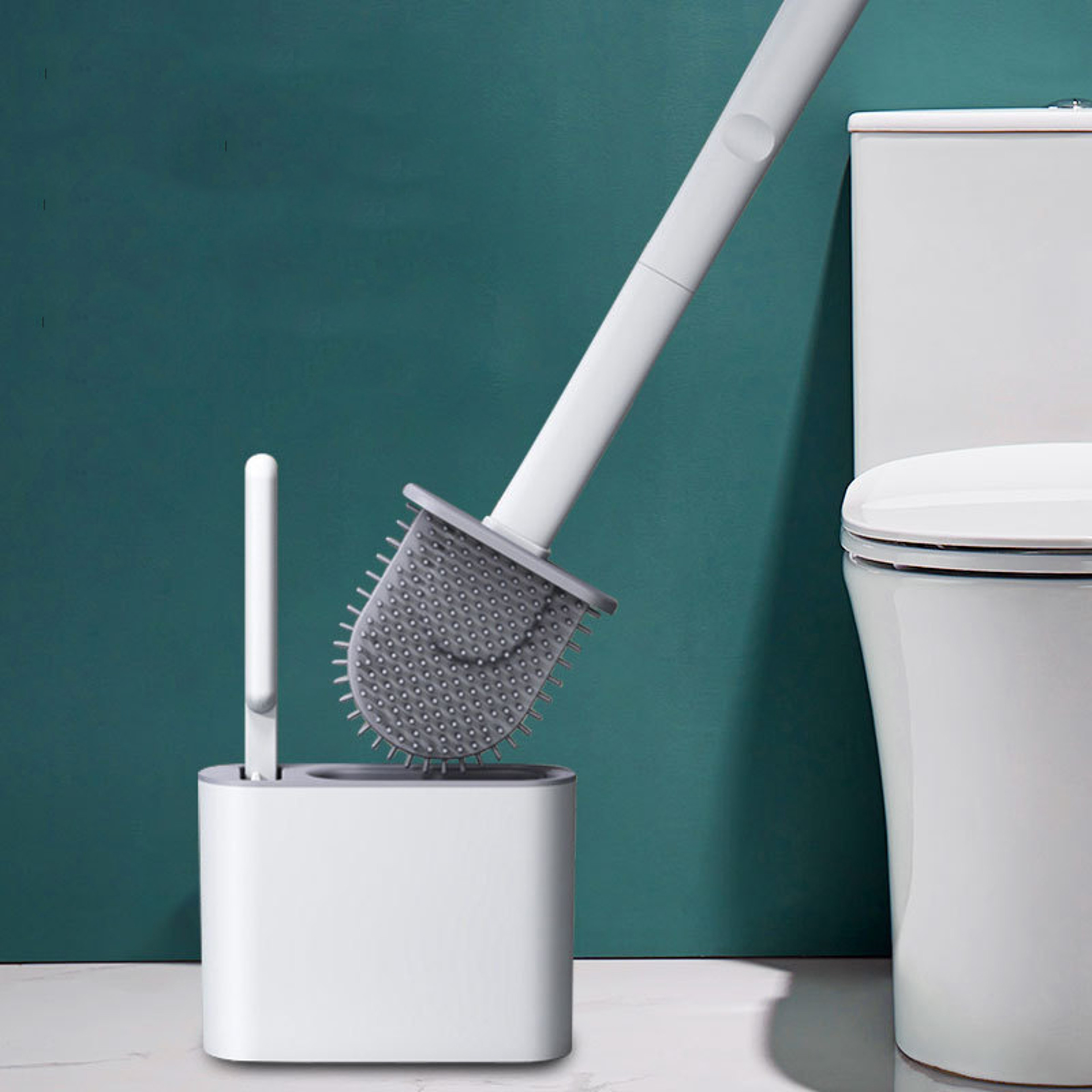Flexible Silicone Toilet Brush with Wall Mounted Holder for Deep Toilet Bowl Cleaning – view 3