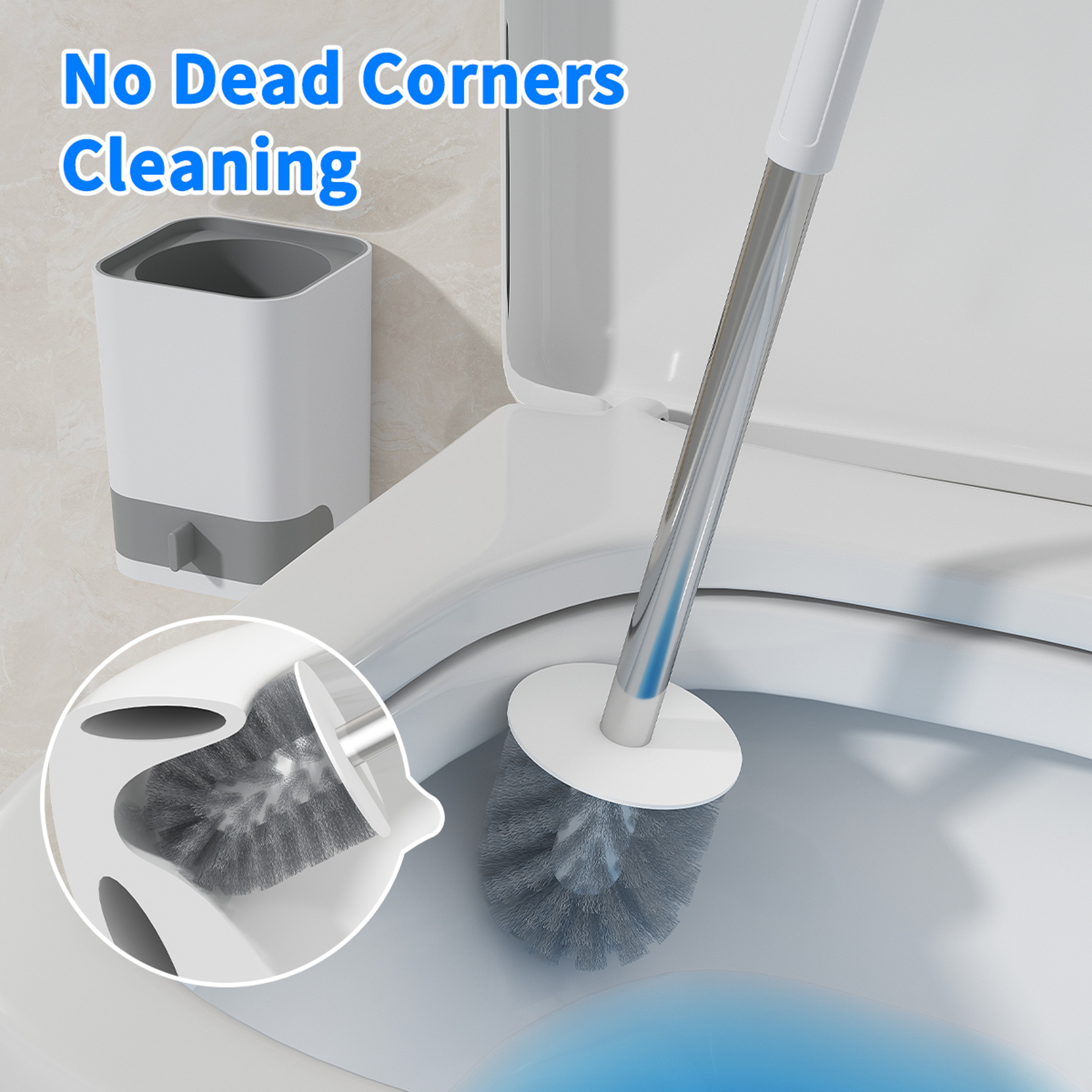 Wall Mounted Toilet Brush With Holder Long Handle Self Draining Bathroom Cleaner 4
