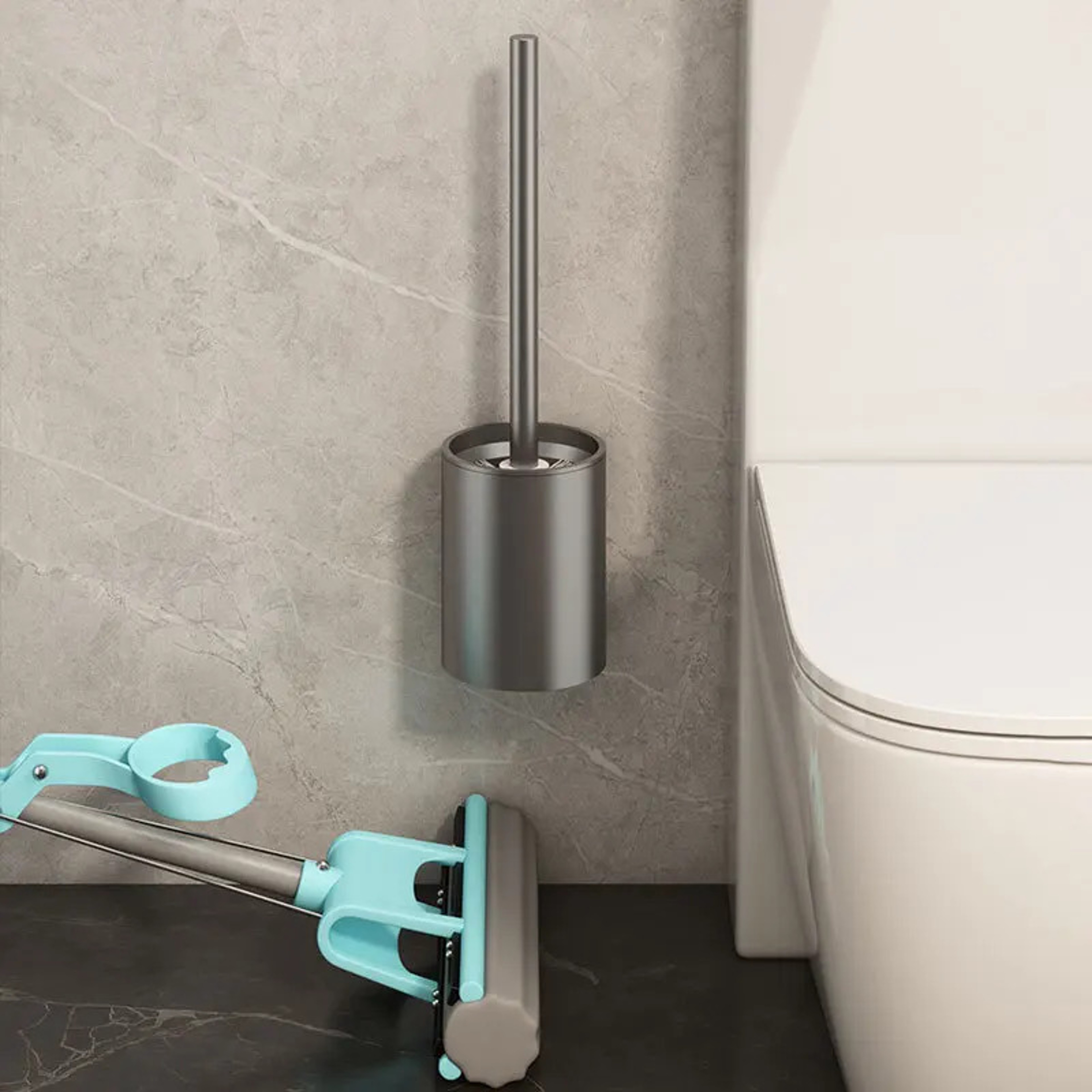 Wall Mounted Toilet Brush Holder No Drill Space Aluminum Bathroom Cleaning Brush – view 2