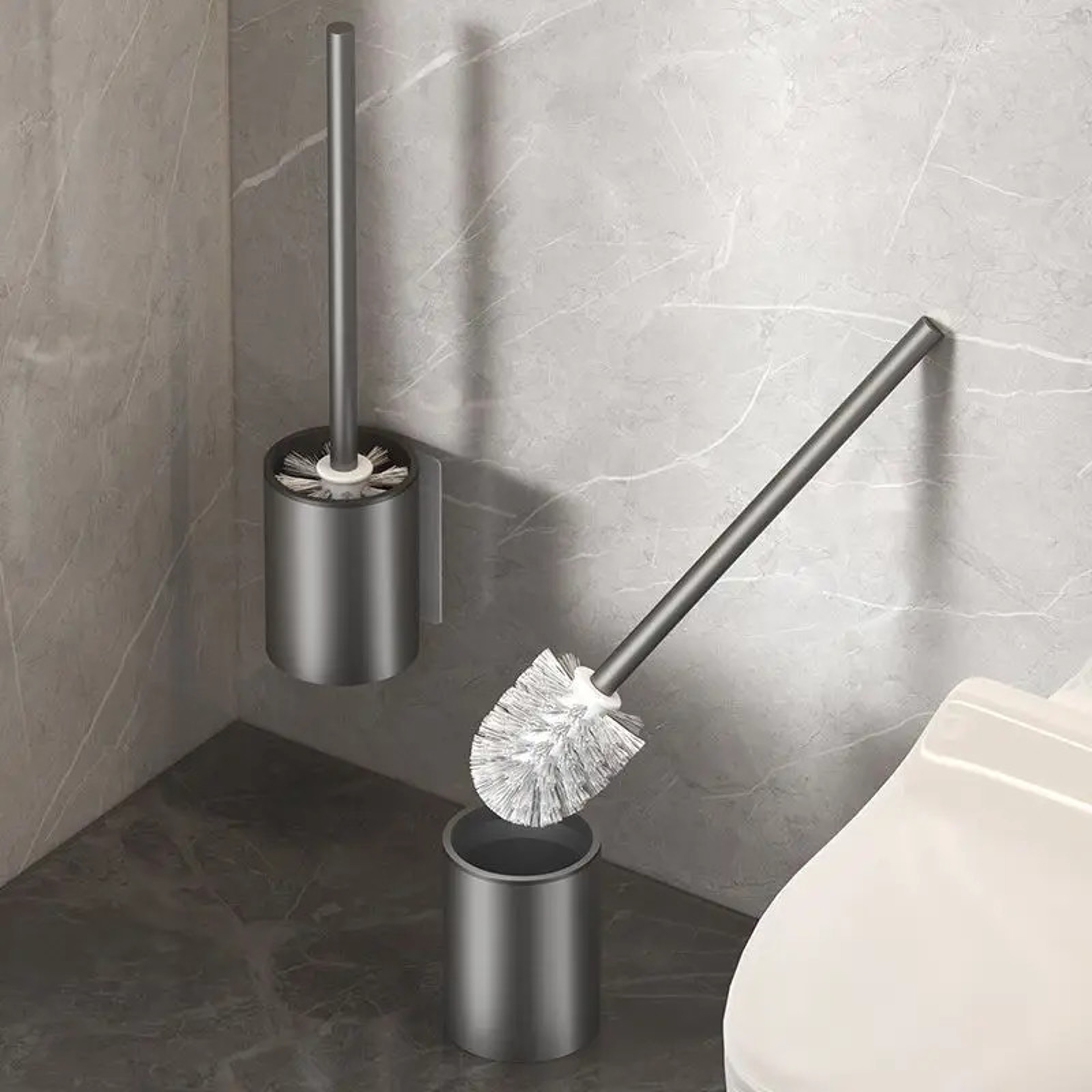 Wall Mounted Toilet Brush Holder No Drill Space Aluminum Bathroom Cleaning Brush – view 3