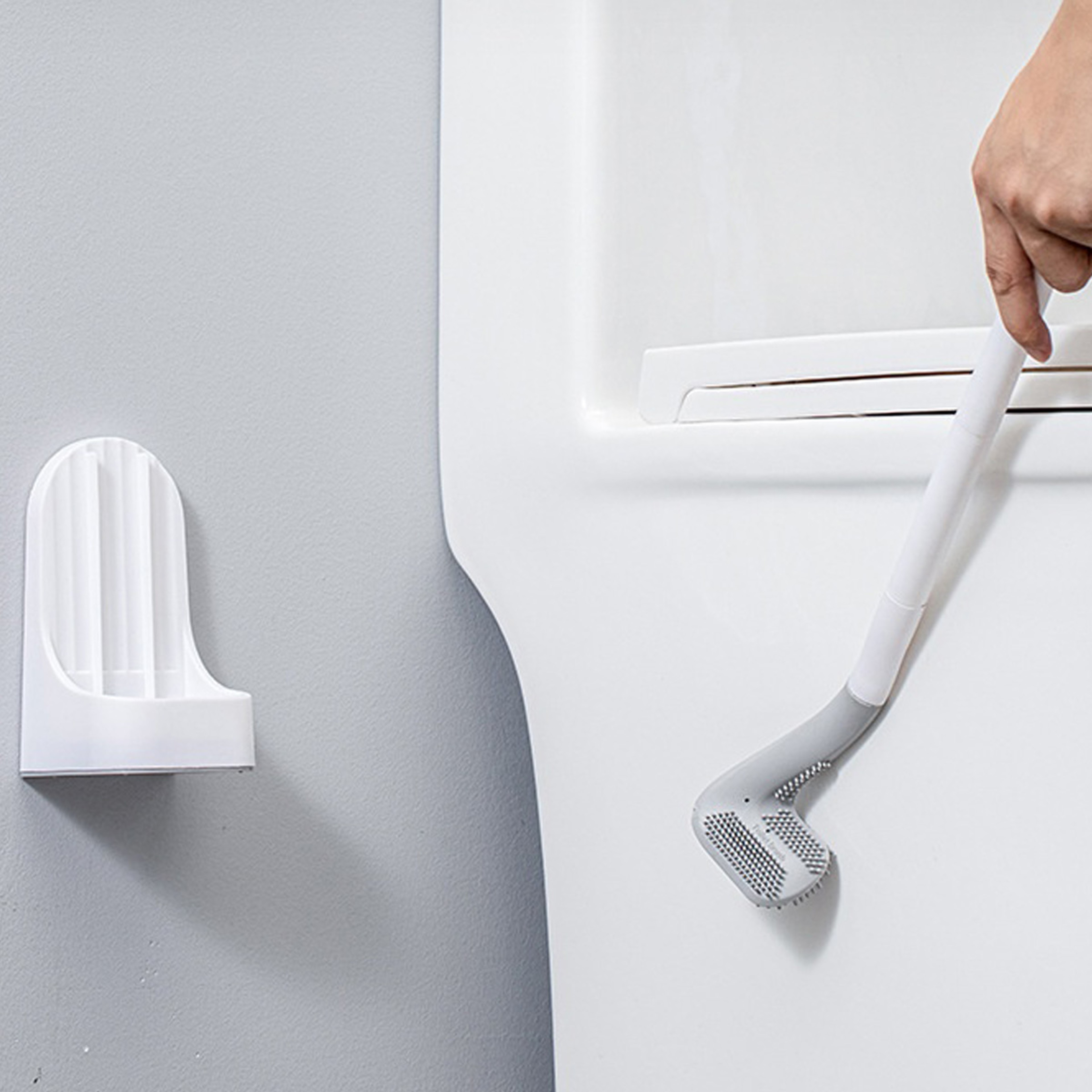 Wall Mounted Silicone Toilet Brush with Quick Drain Holder Soft Rubber Bathroom Cleaning Brush – view 4