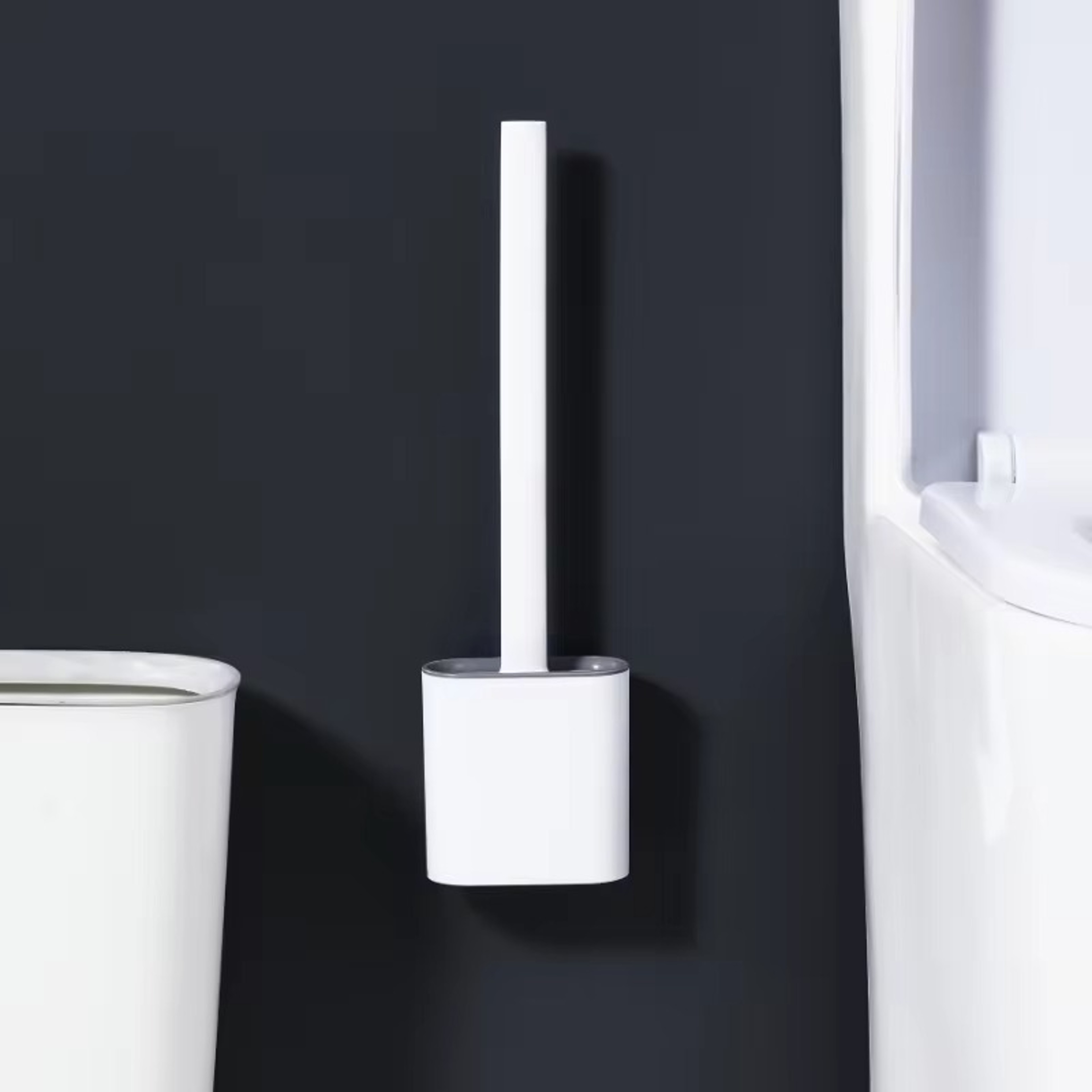 Silicone Toilet Brush With Holder Wall Mounted Flat Bathroom Cleaning Brush 1