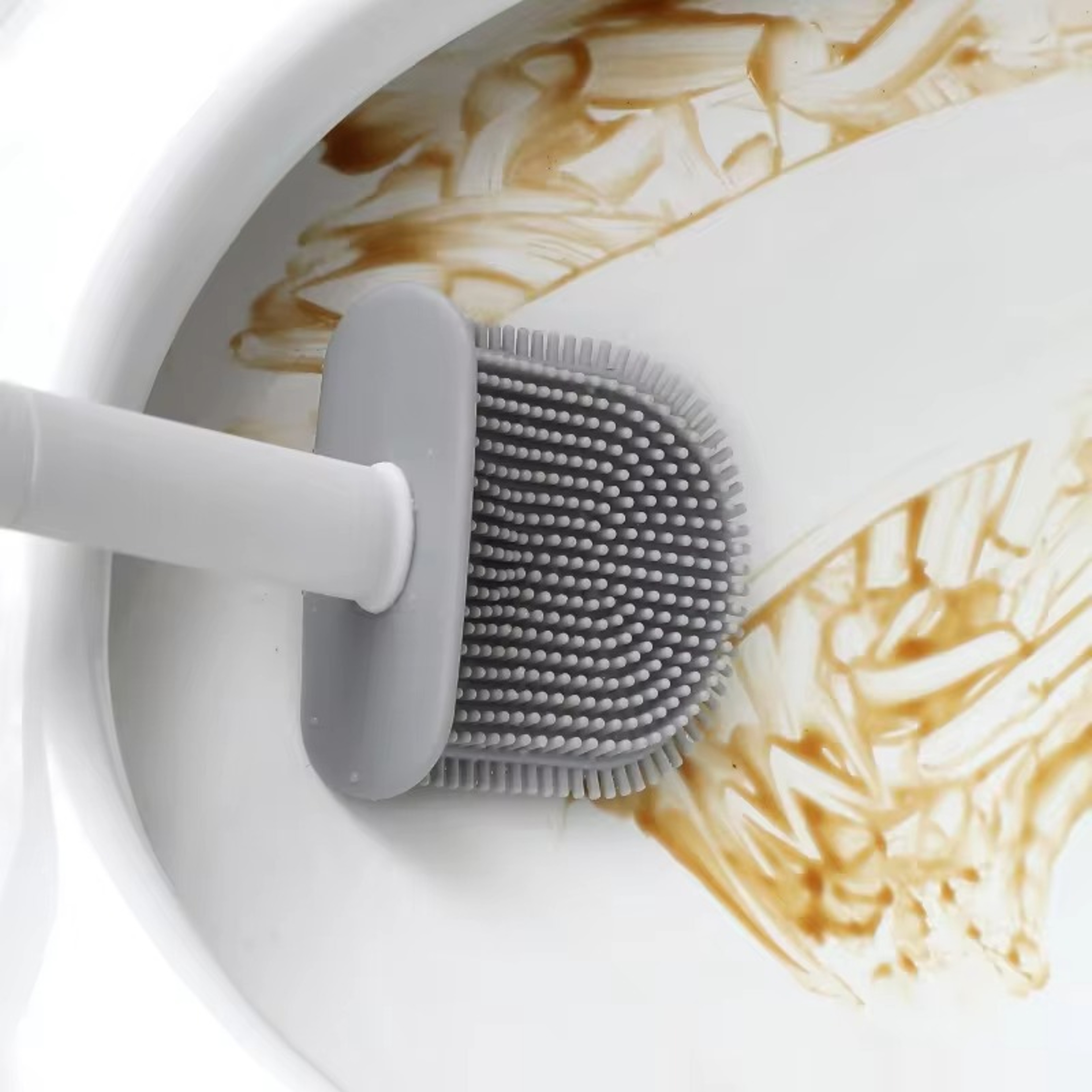 Silicone Toilet Brush With Holder Wall Mounted Flat Bathroom Cleaning Brush 2