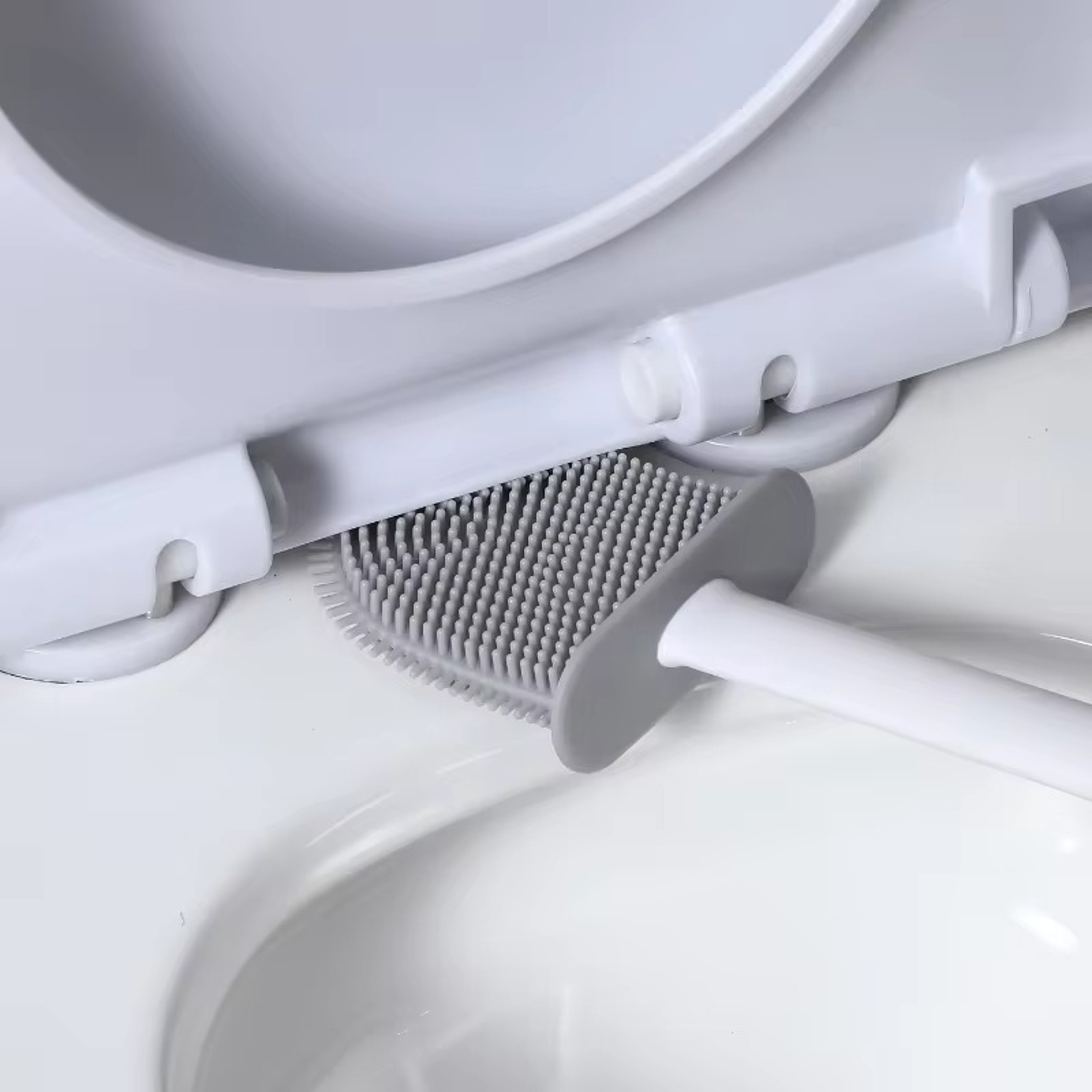 Silicone Toilet Brush With Holder Wall Mounted Flat Bathroom Cleaning Brush 3