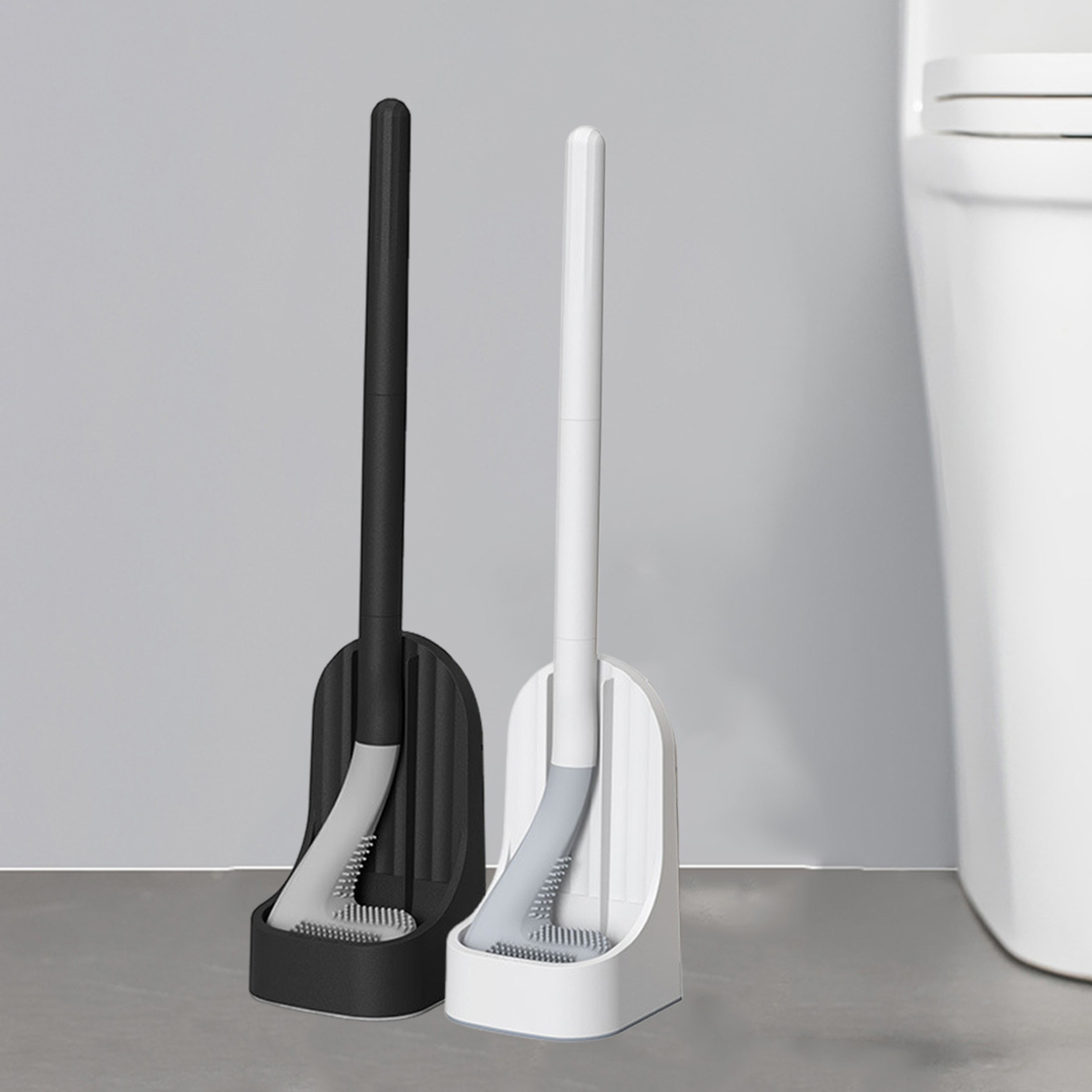 Silicone Toilet Brush with Holder Wall Mounted Quick Drain Bathroom Cleaning Set – view 1