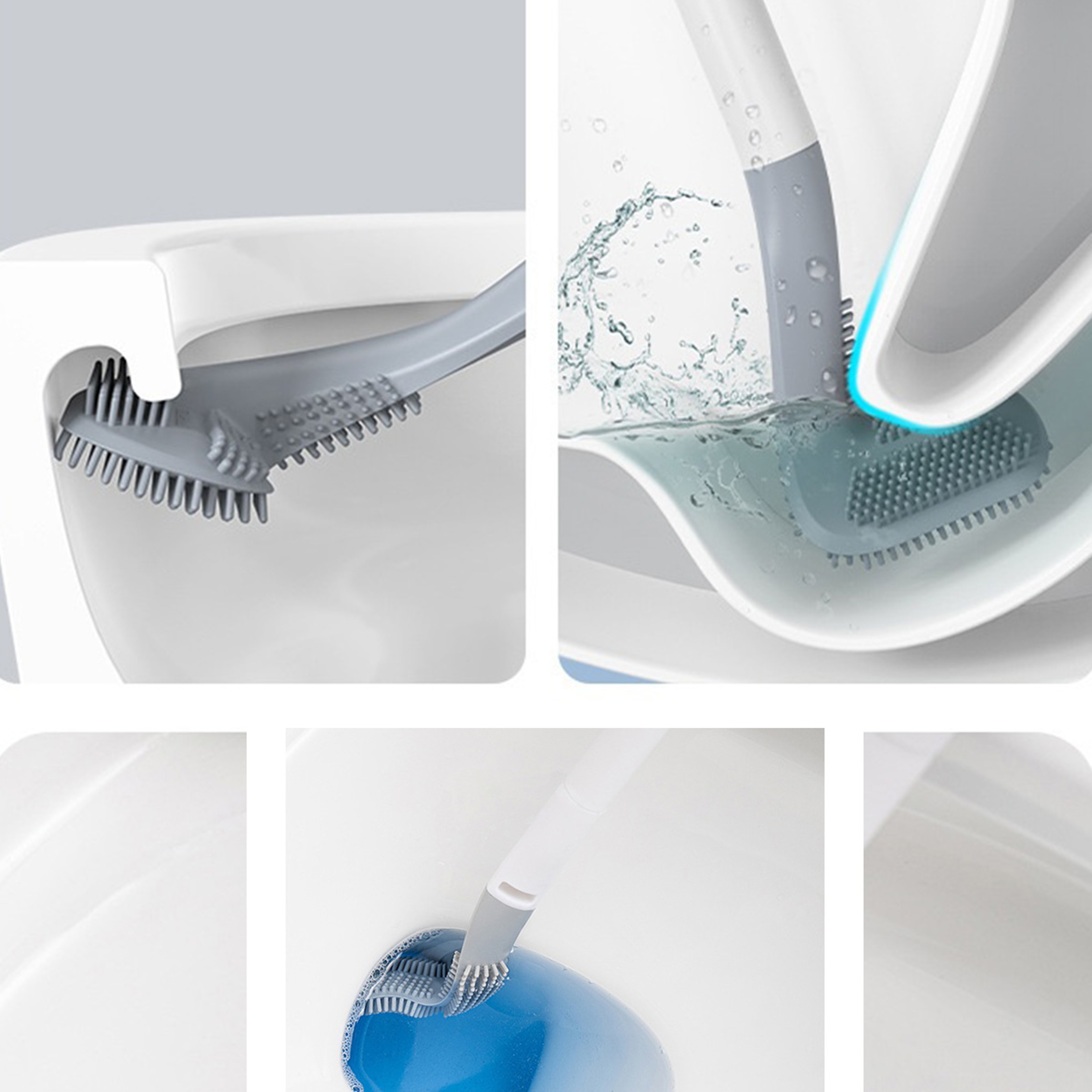 Silicone Toilet Brush with Holder Wall Mounted Quick Drain Bathroom Cleaning Set – view 3
