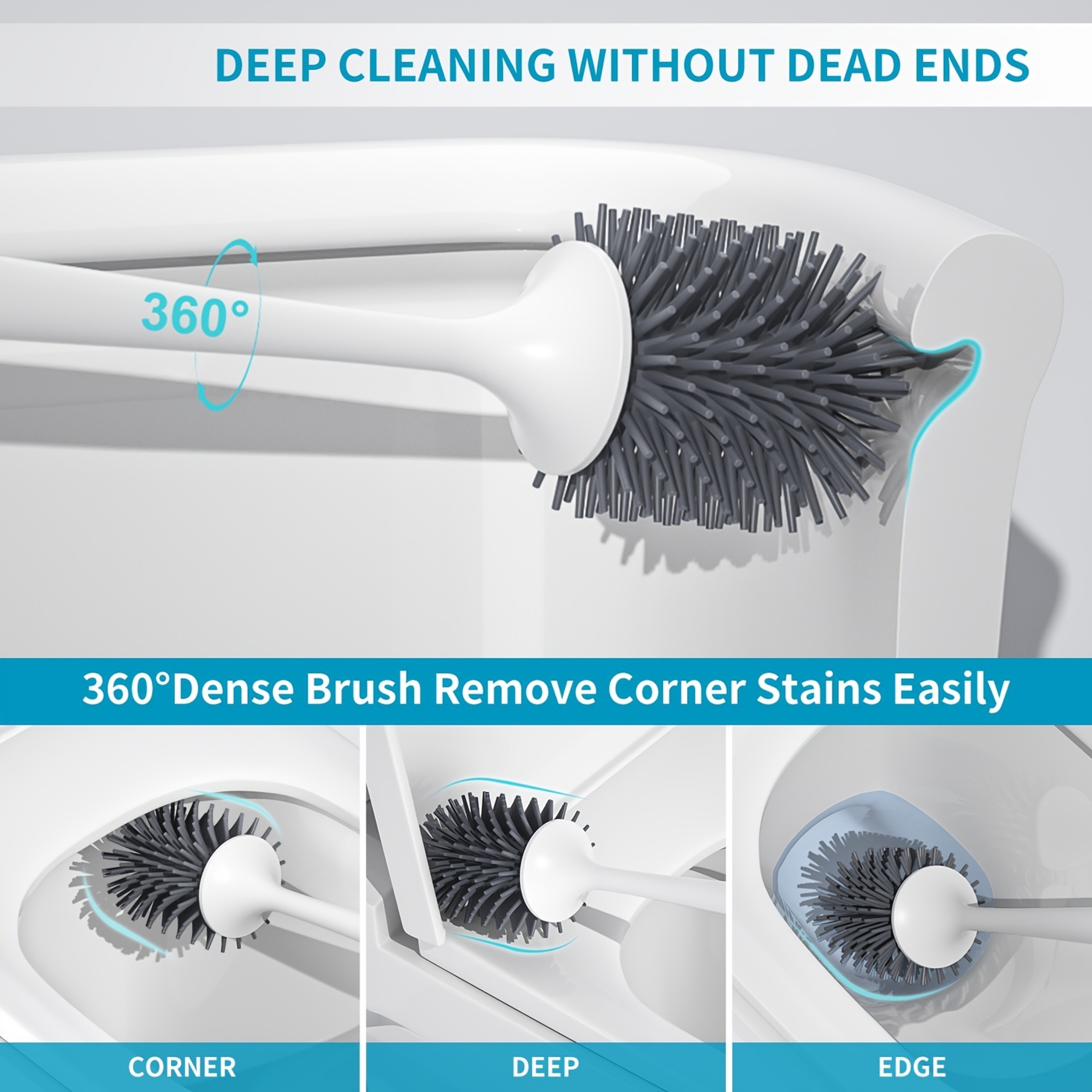 Silicone Toilet Brush with Holder & Tweezers Long Handle Bathroom Cleaning Set – view 2