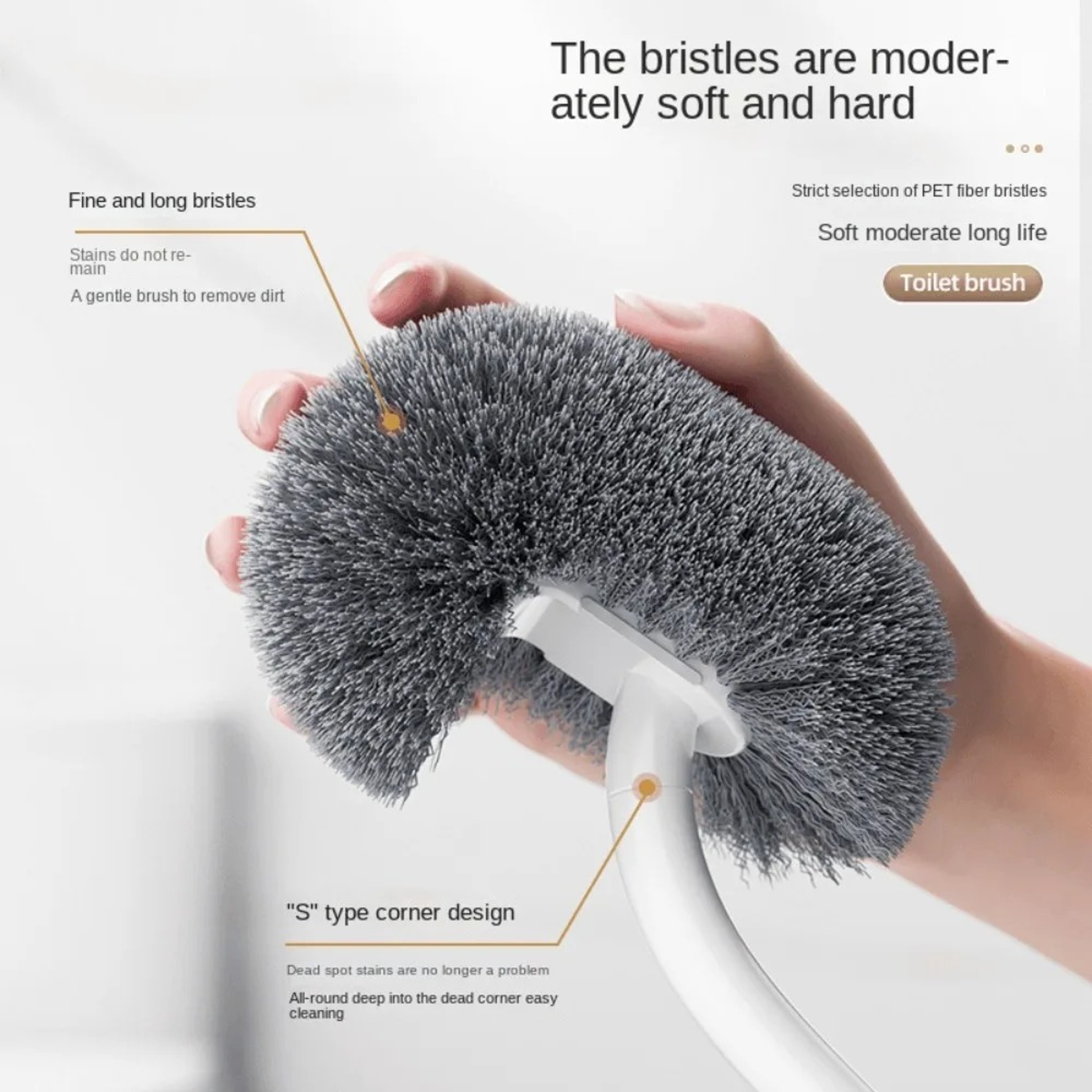 Wall Mounted Toilet Brush with Long Handle S Shape Corner Cleaning Brush – view 5