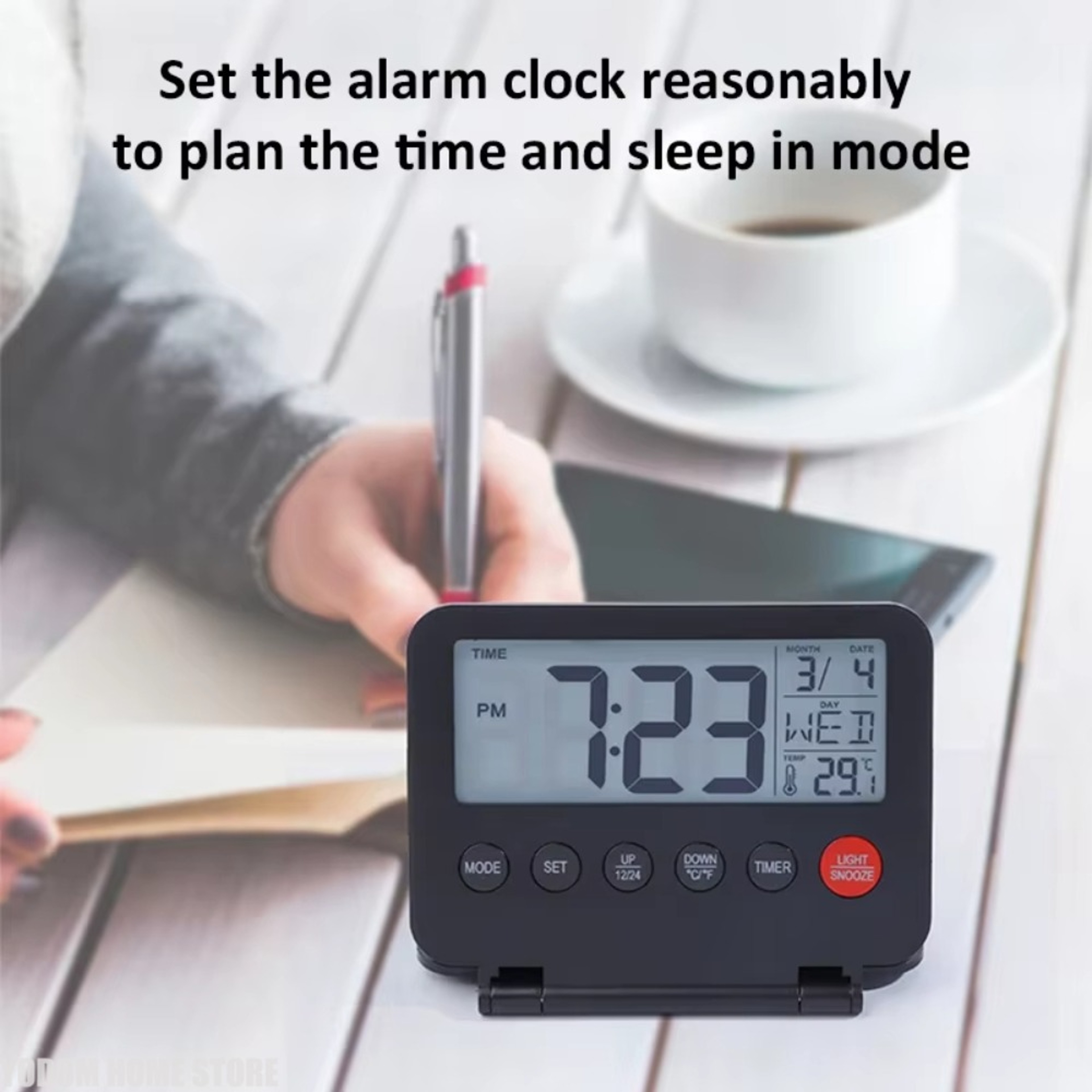 Digital Travel Alarm Clock with LCD Display, Calendar, Temperature & Snooze – view 4