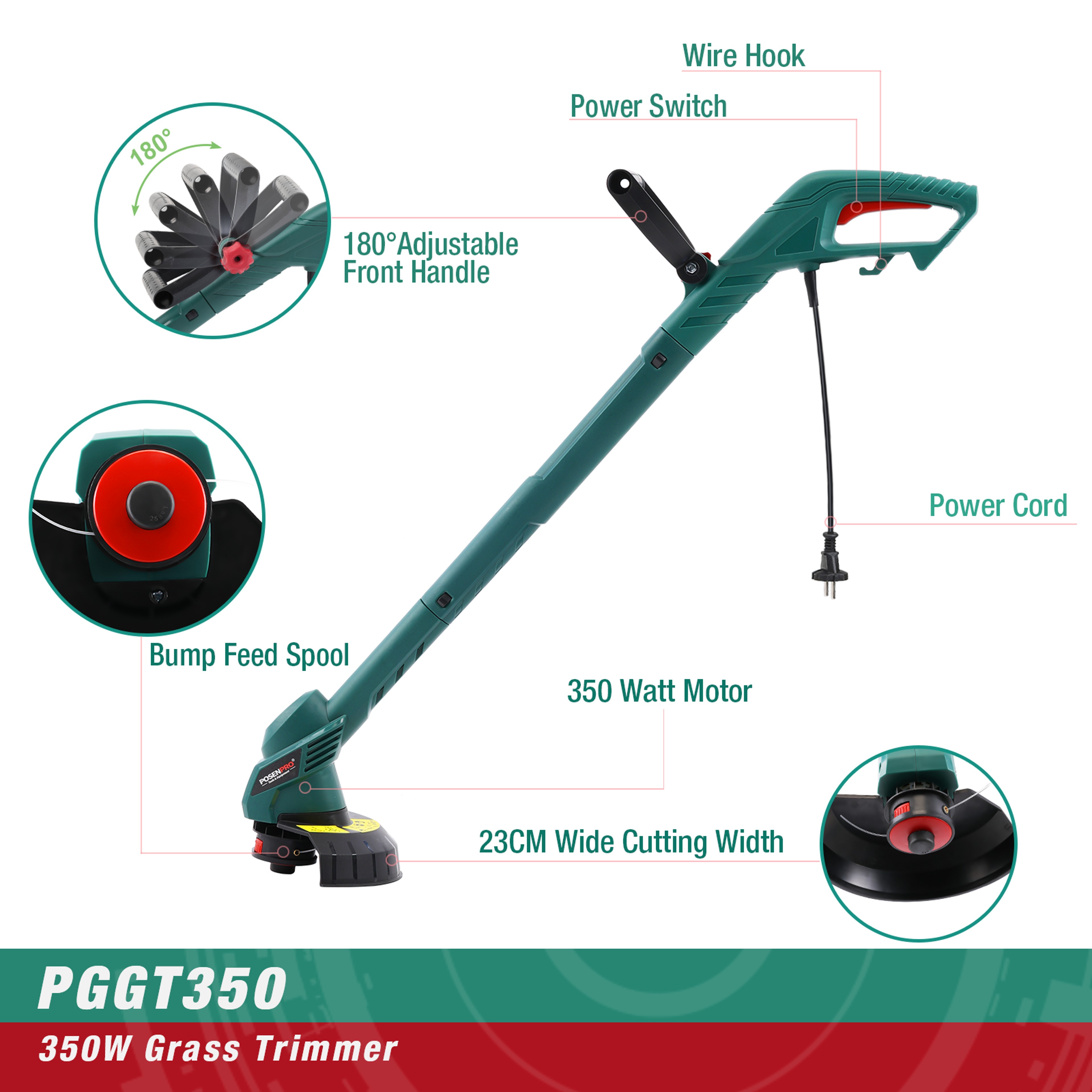 Electric Grass Trimmer with Cutting Width and Automatic Line Feed – view 2