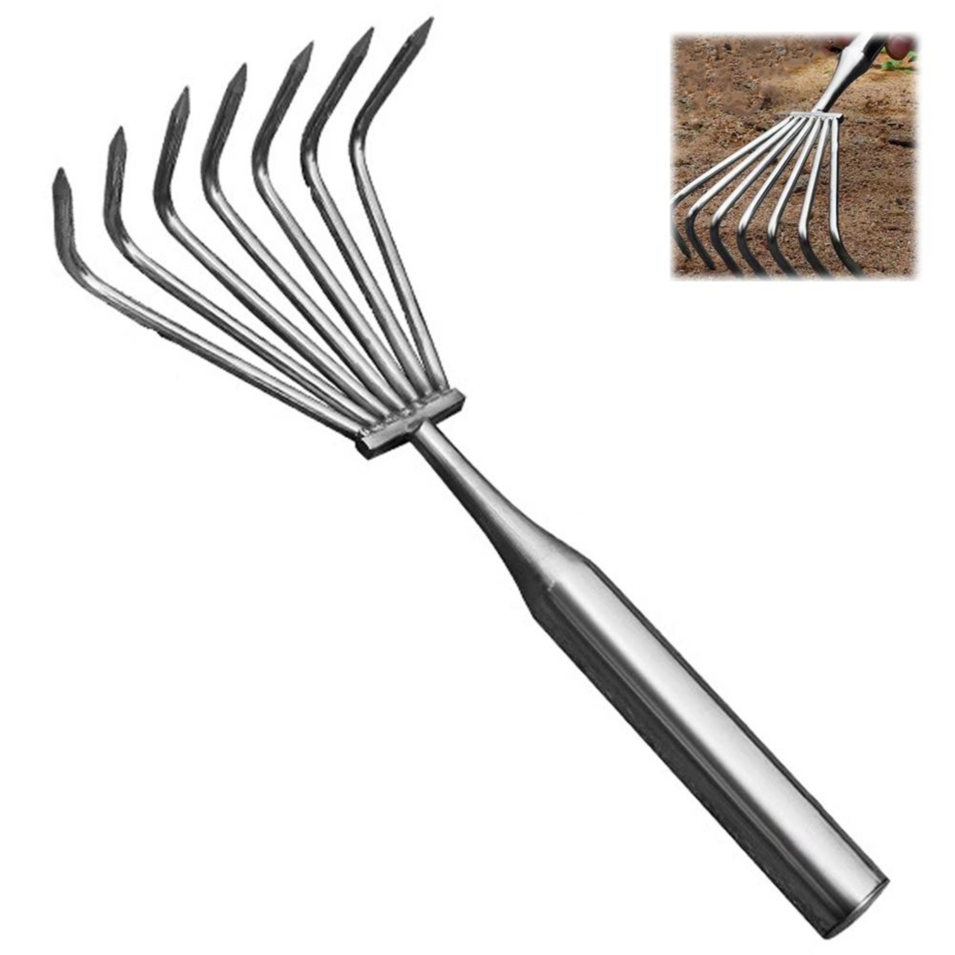 Stainless Steel Hand Rake Garden Cultivator For Soil Loosening 7