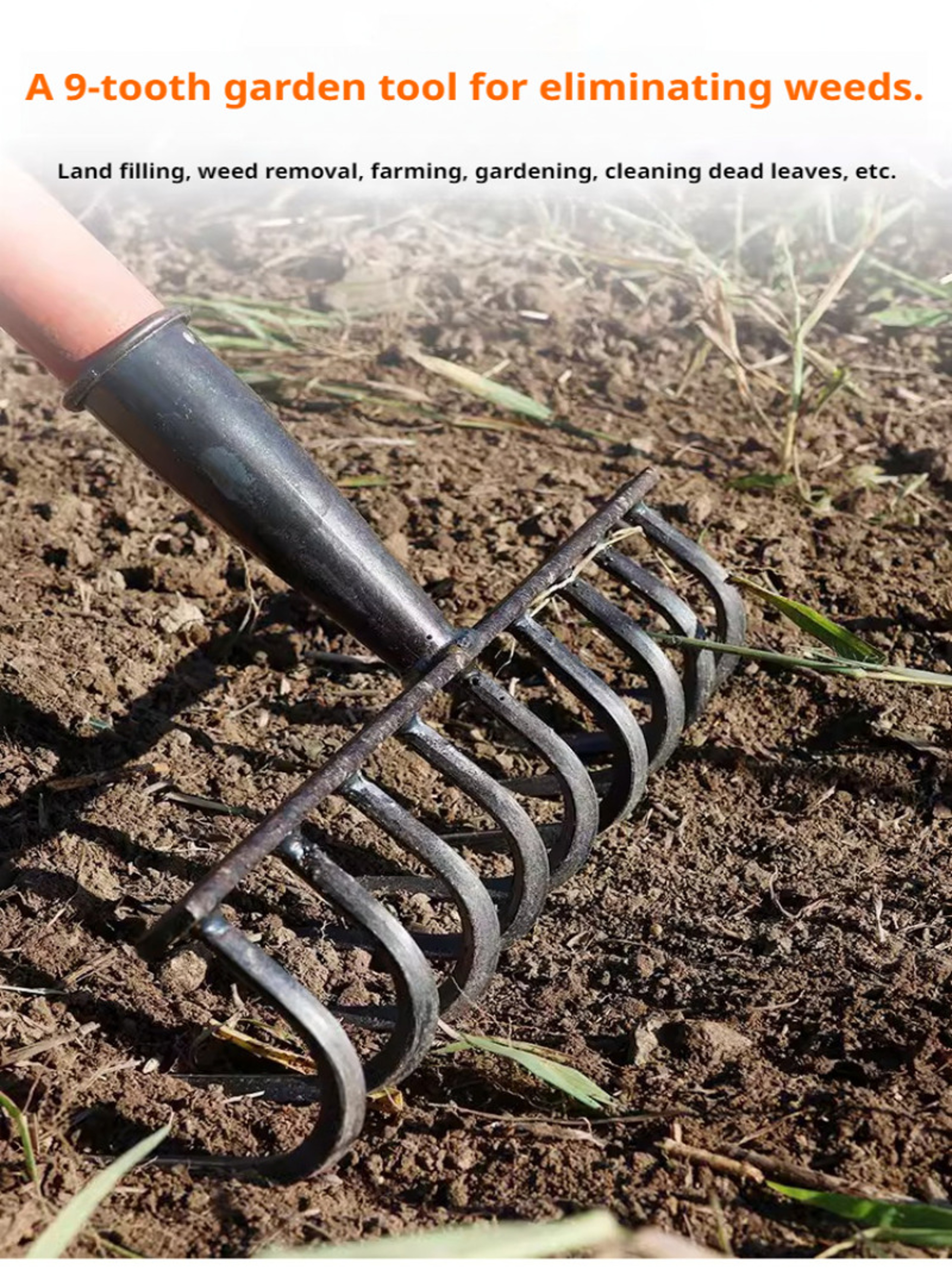 Heavy Duty Tooth Manganese Steel Garden Rake for Weeding and Soil Cultivation – view 2
