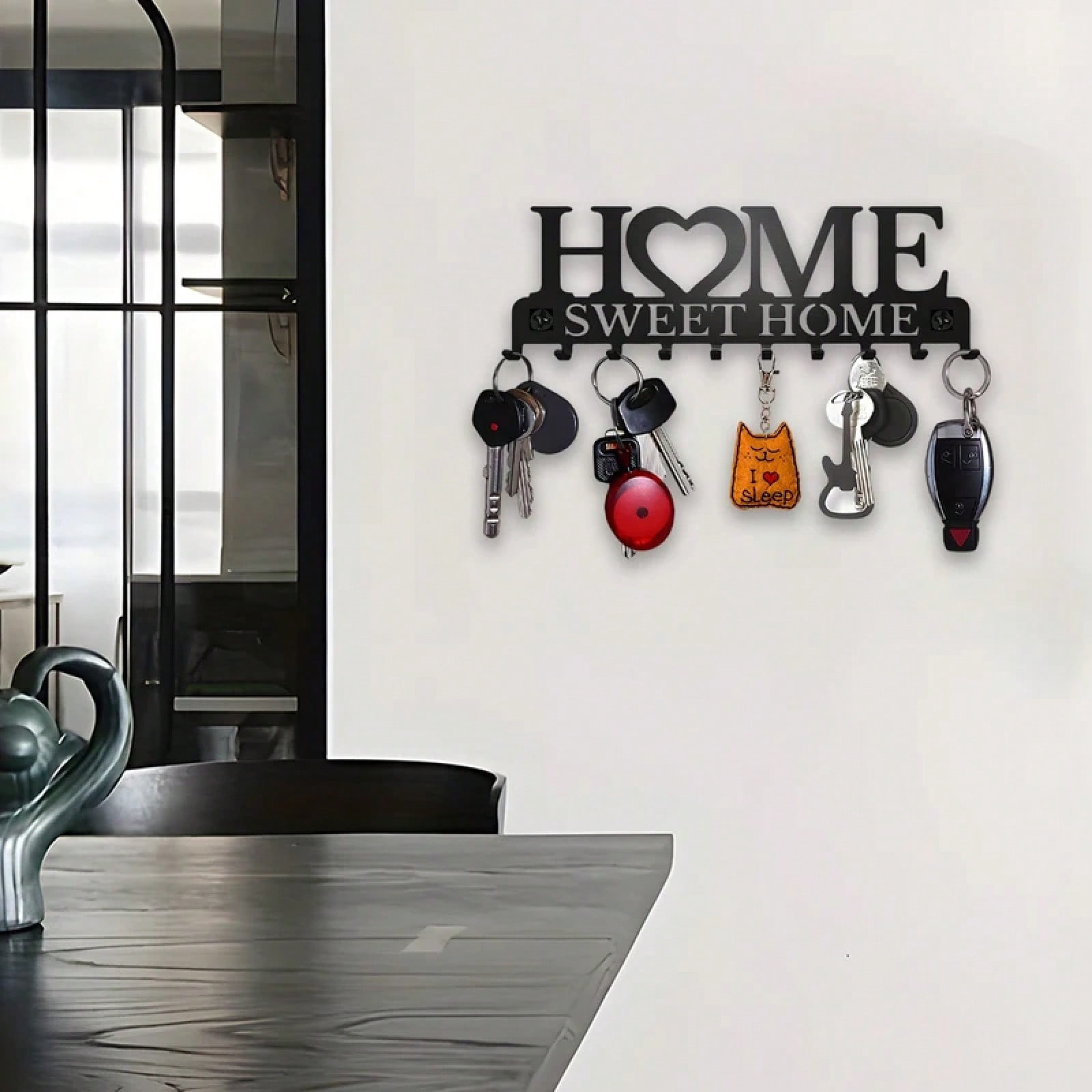 Home Sweet Home Wall Mounted Key Holder with Hooks Black Metal Key Organizer – view 2